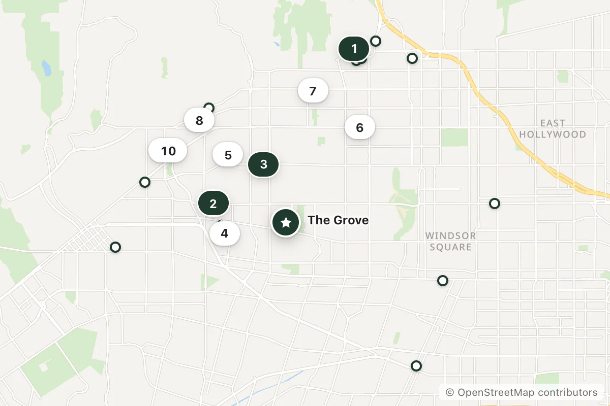 Map of the top 19 hotels for this question around The Grove