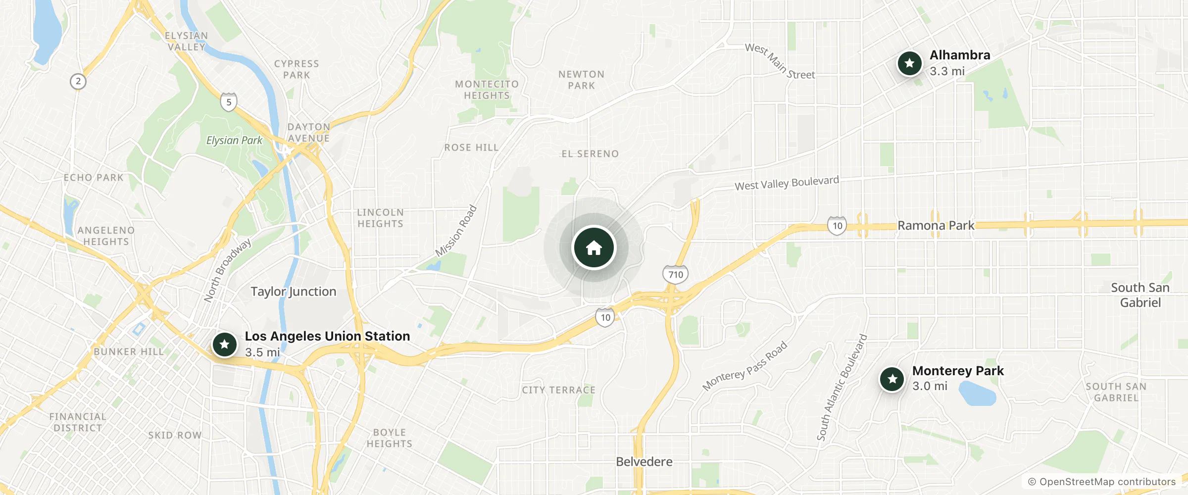 Map of Starlight Inn and nearby Monterey Park, Alhambra and Los Angeles Union Station