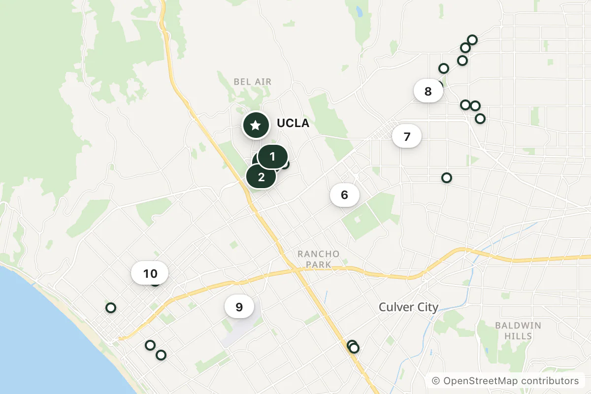 Map of the top 25 hotels for this question around UCLA