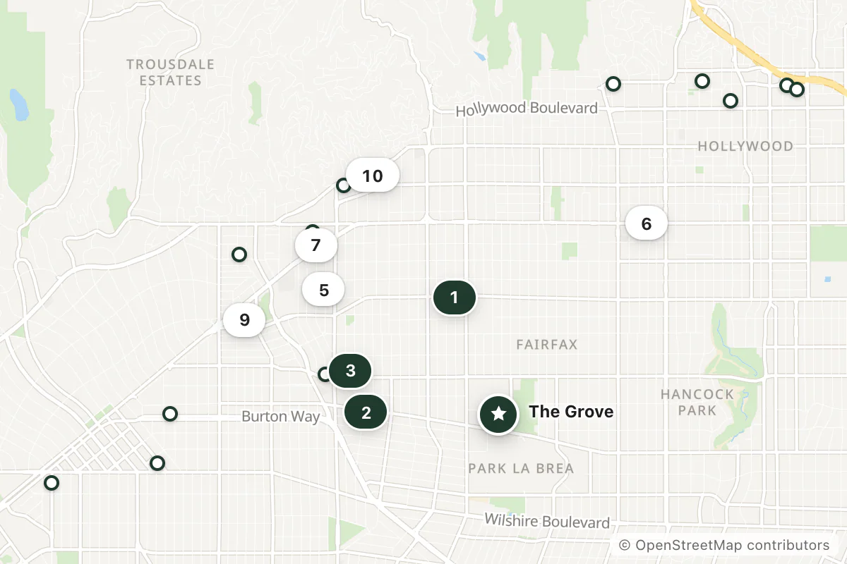 Map of the top 20 hotels for this question around The Grove
