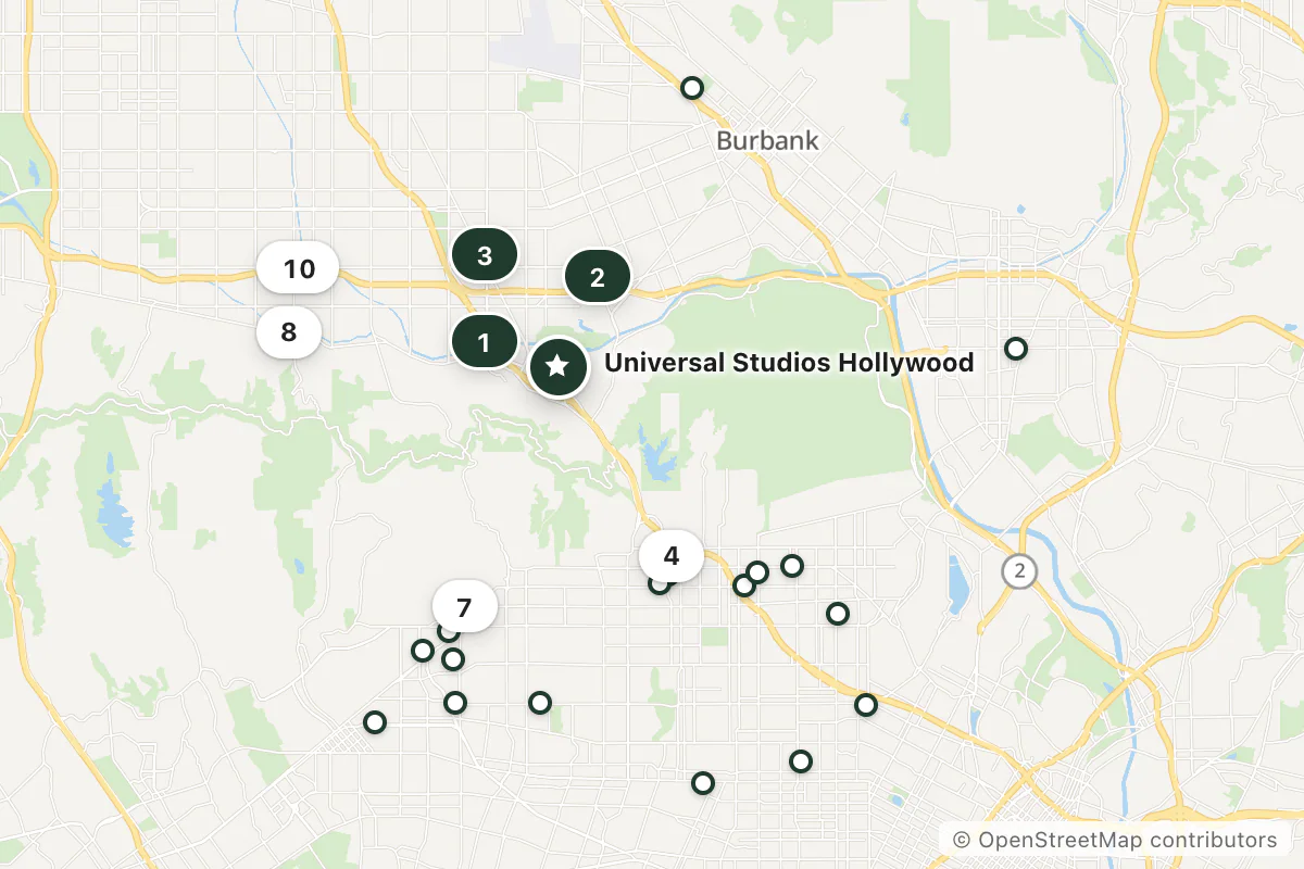Map of the top 25 hotels for this question around Universal Studios Hollywood