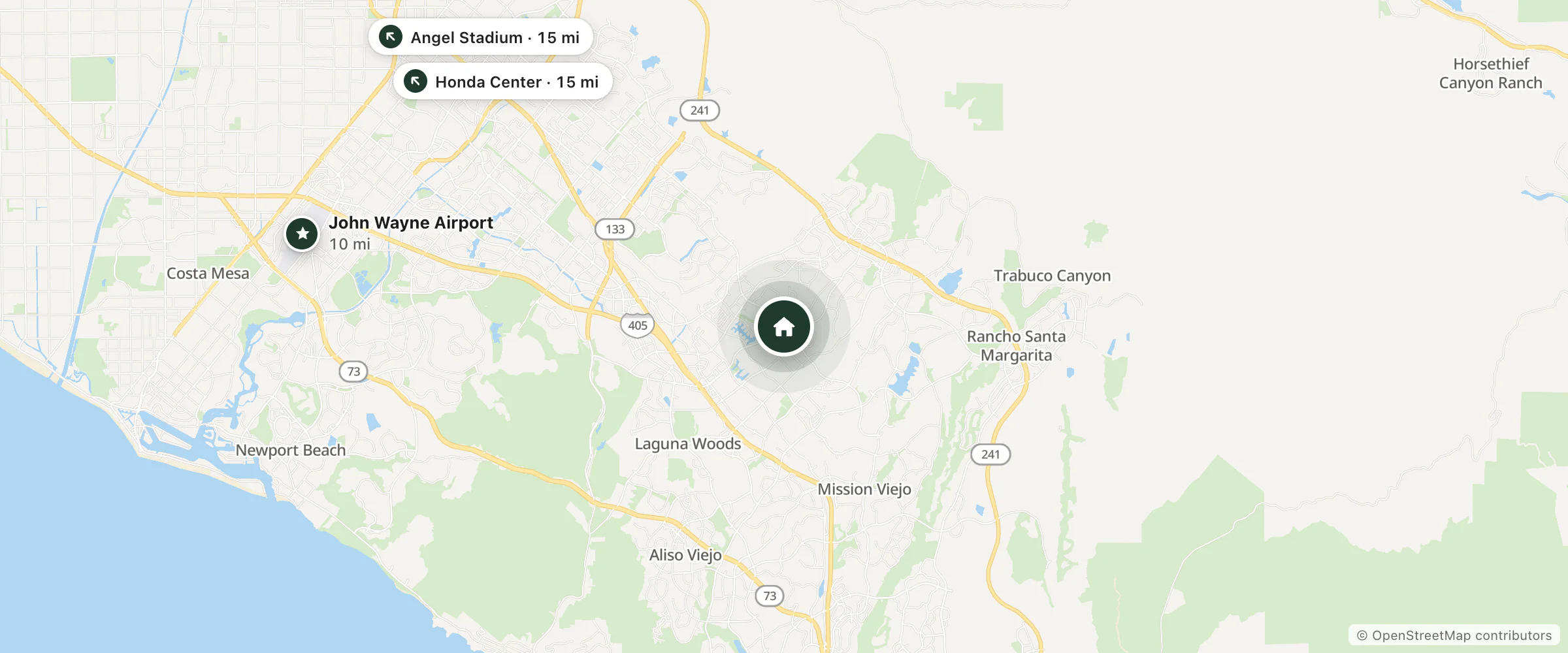 Map of Sonesta Simply Suites East Irvine Spectrum and nearby John Wayne Airport, Angel Stadium and Honda Center