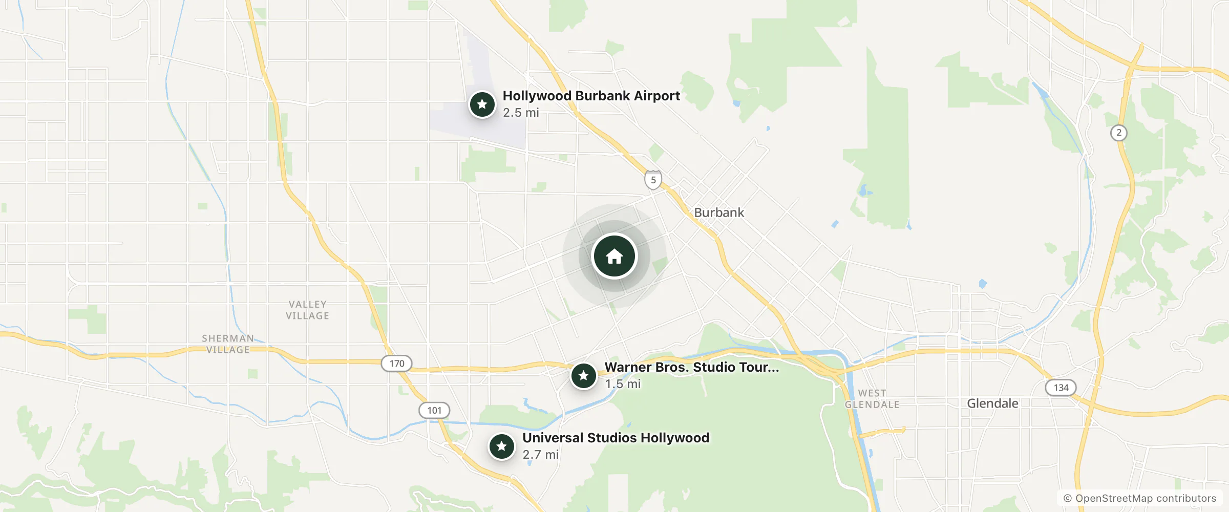 Map of Ramada Burbank and nearby Warner Bros. Studio Tour Hollywood, Hollywood Burbank Airport and Universal Studios Hollywood