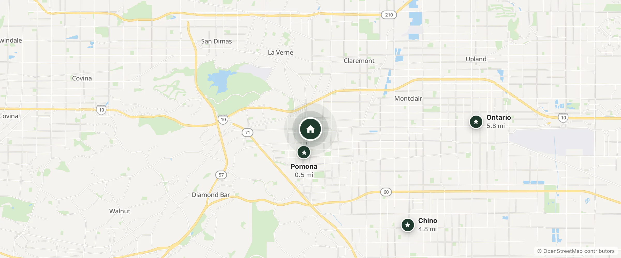 Map of Heritage Inn and nearby Pomona, Chino and Ontario