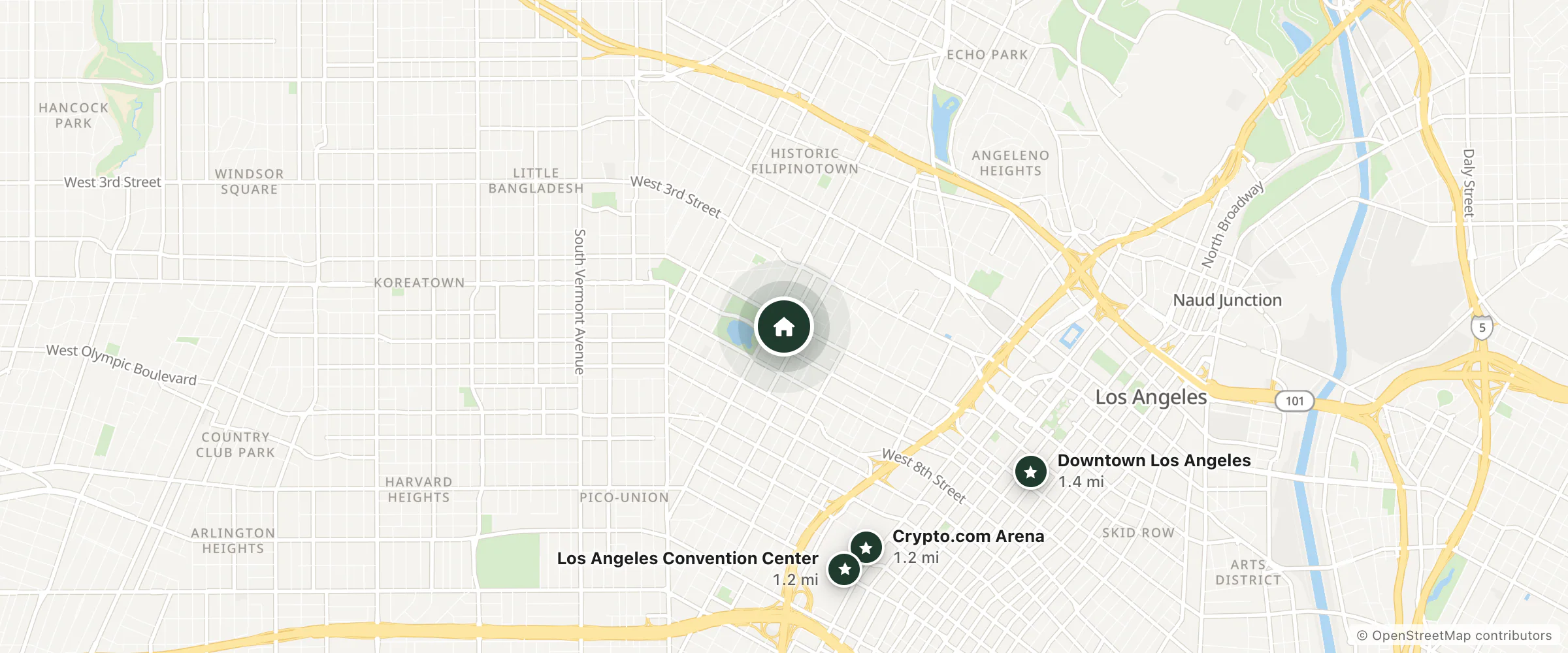 Map of Ramada Limited Los Angeles Downtown and nearby Crypto.com Arena, Los Angeles Convention Center and Downtown Los Angeles