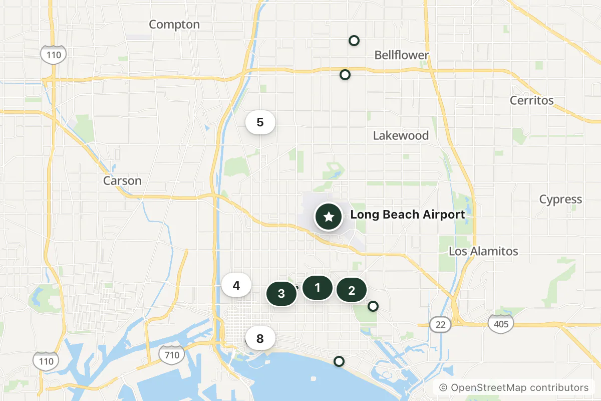 Map of the top 16 hotels for this question around Long Beach Airport