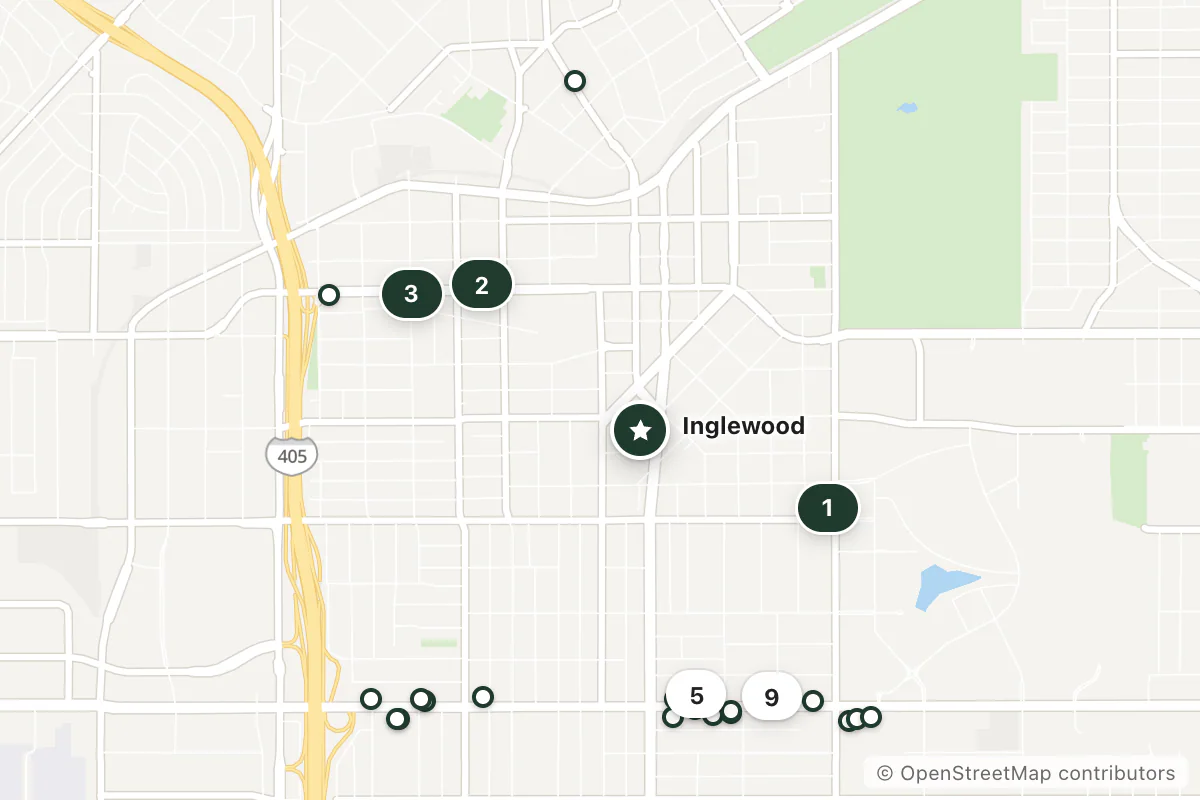 Map of the top 25 hotels for this question around Inglewood