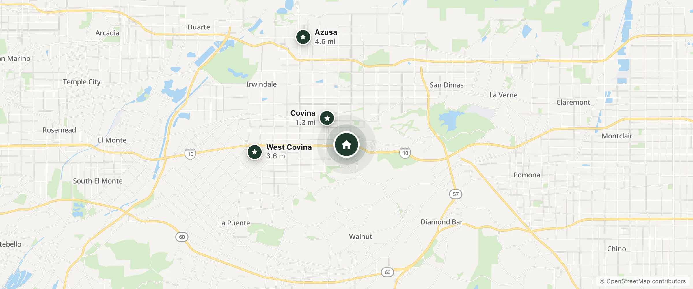 Map of Holiday Inn and nearby Covina, West Covina and Azusa