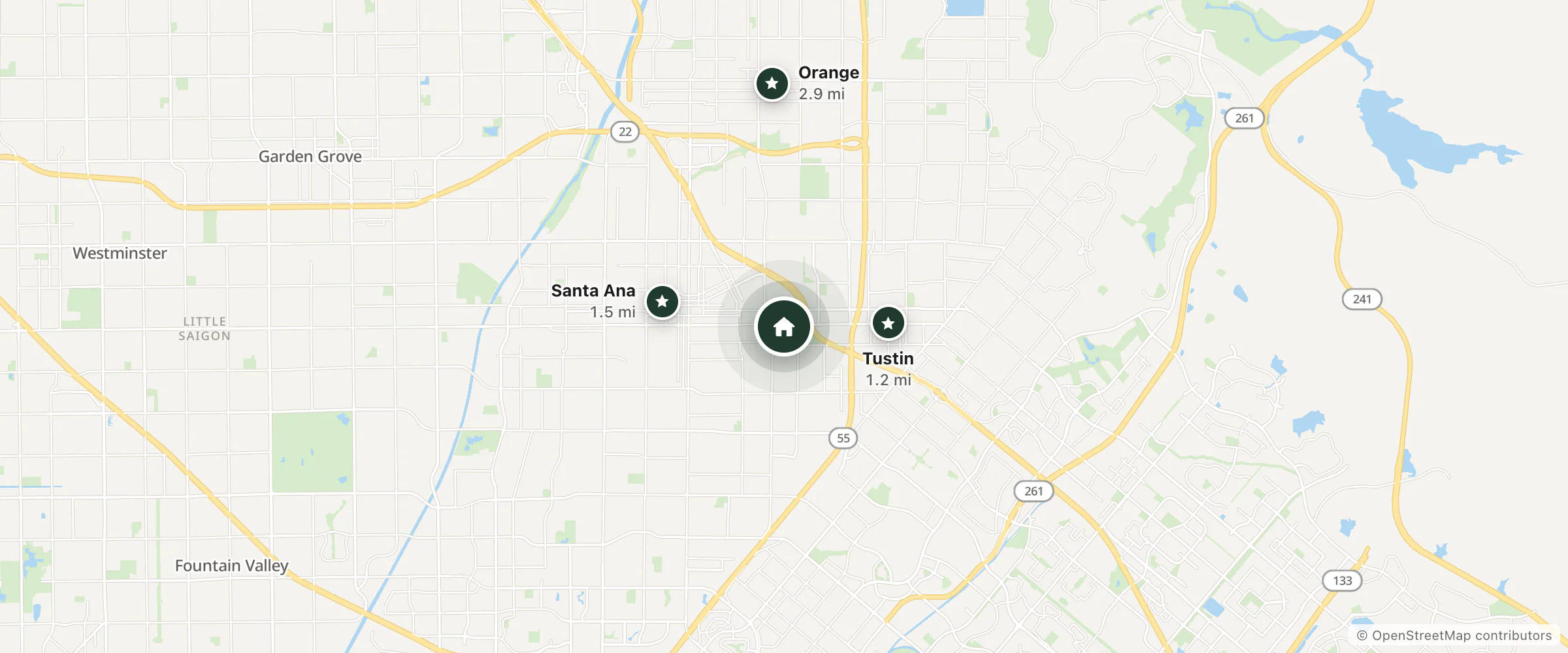 Map of Royal Roman Motel and nearby Tustin, Santa Ana and Orange