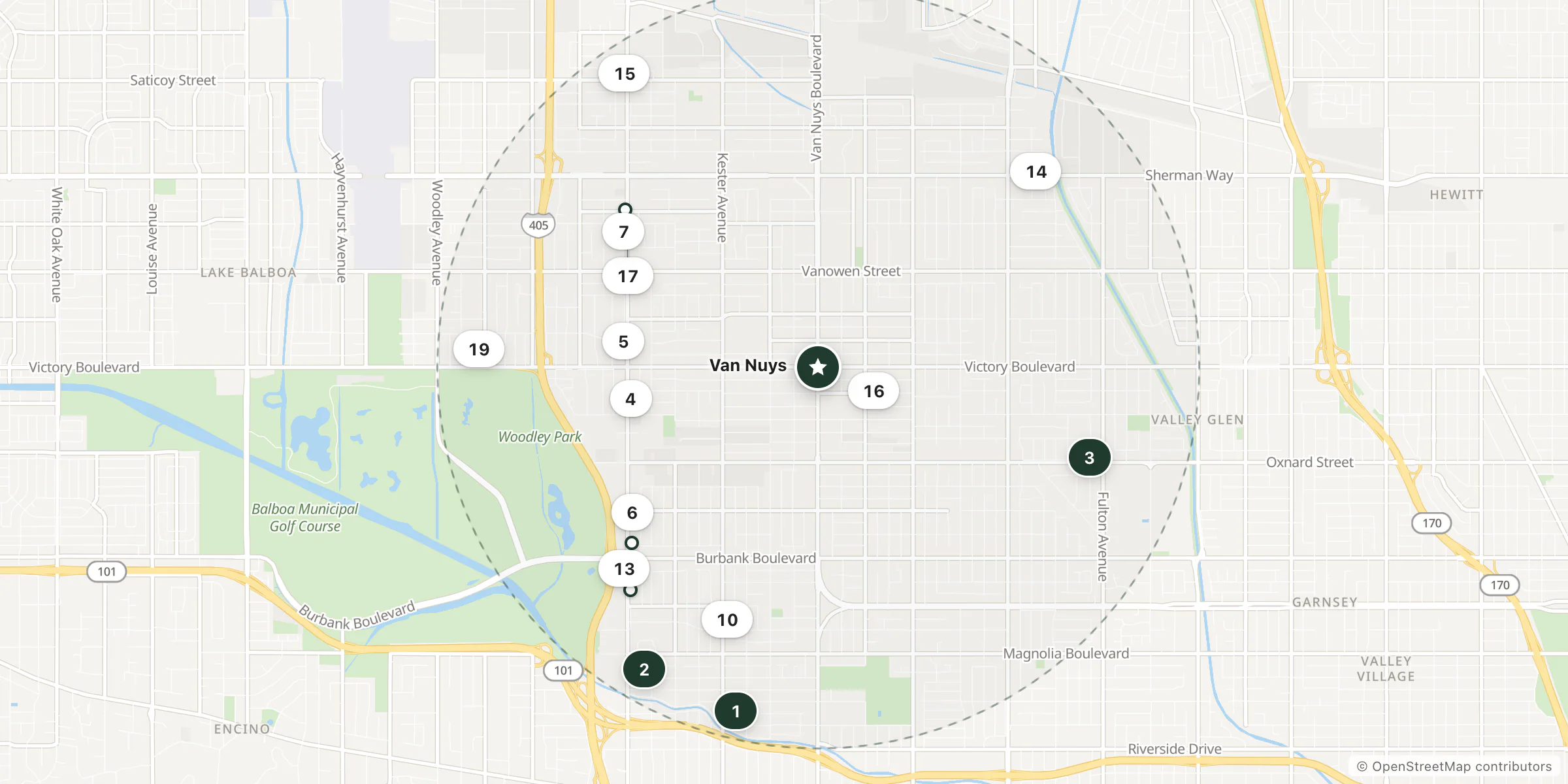 Map of hotels near Van Nuys