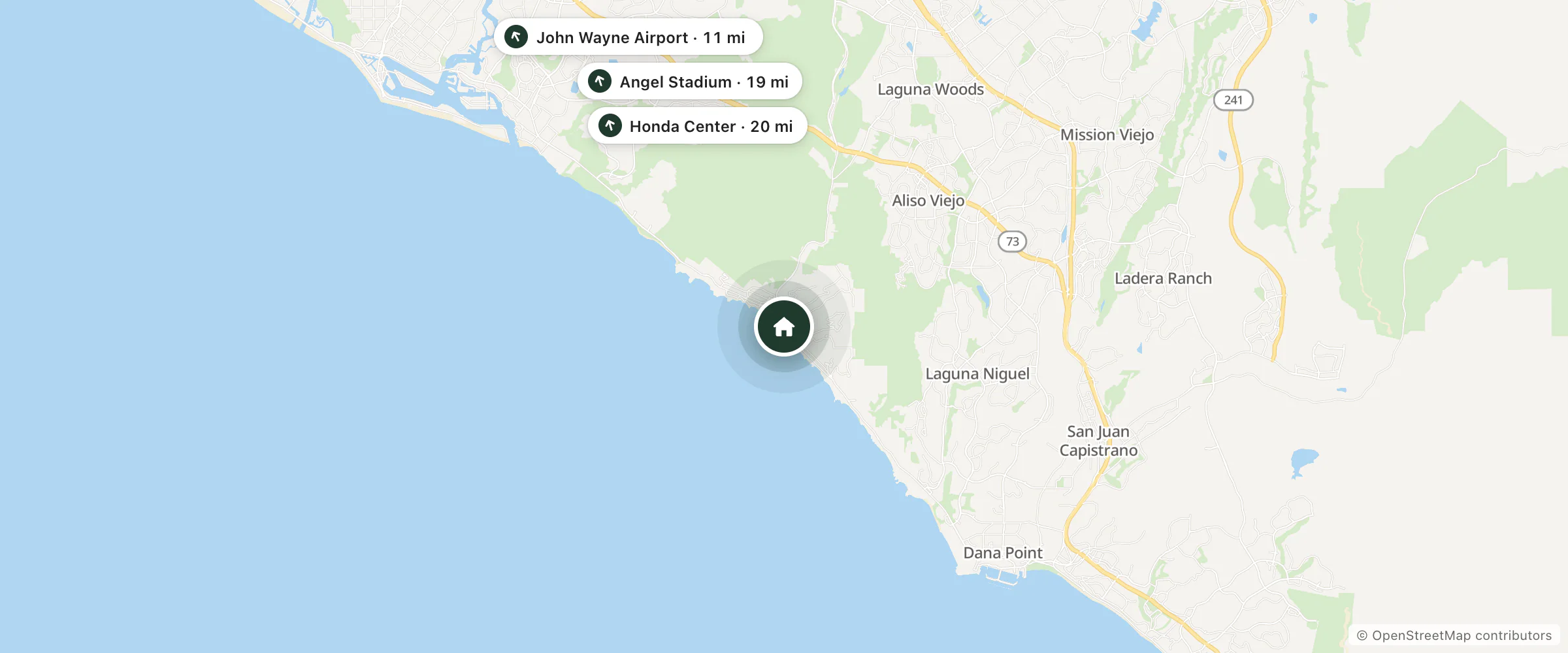 Map of SCP Seven4One and nearby John Wayne Airport, Angel Stadium and Honda Center