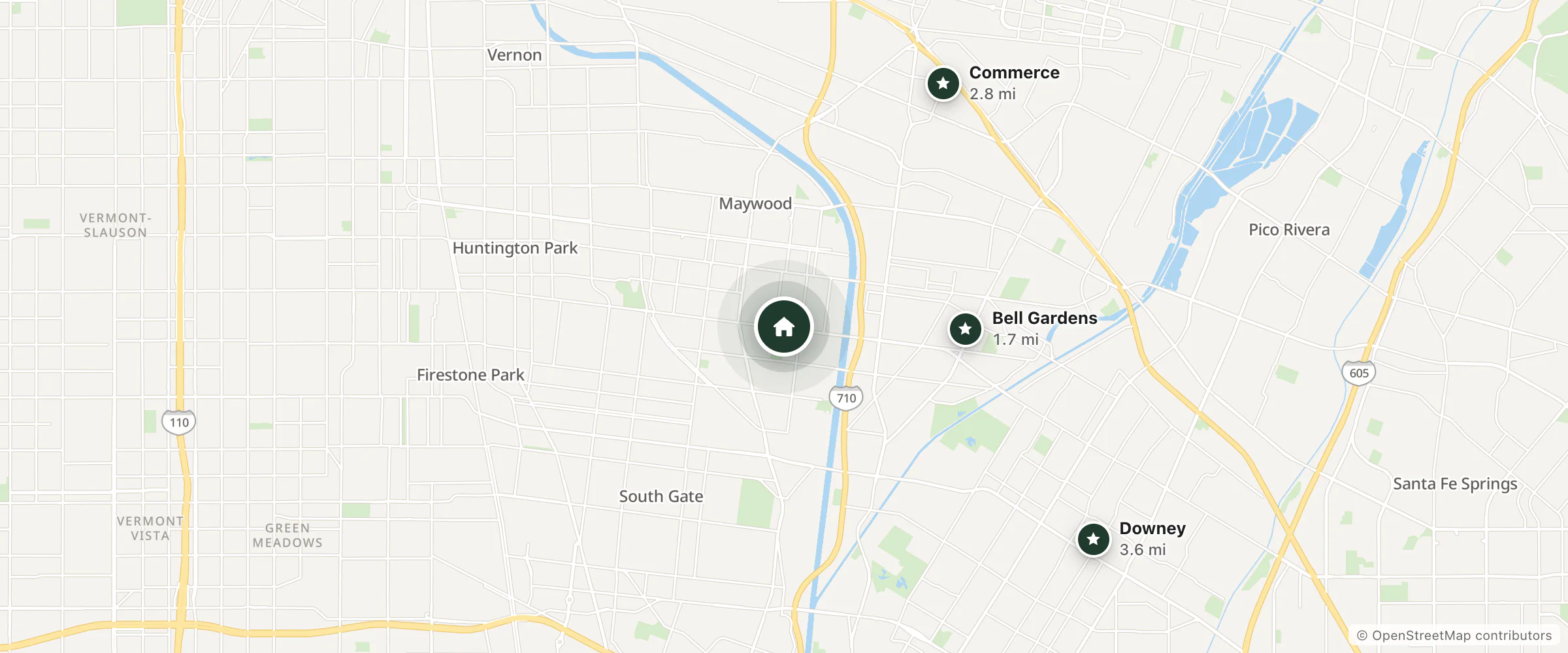 Map of Om Maa Inc Dba Bell Motel and nearby Bell Gardens, Commerce and Downey