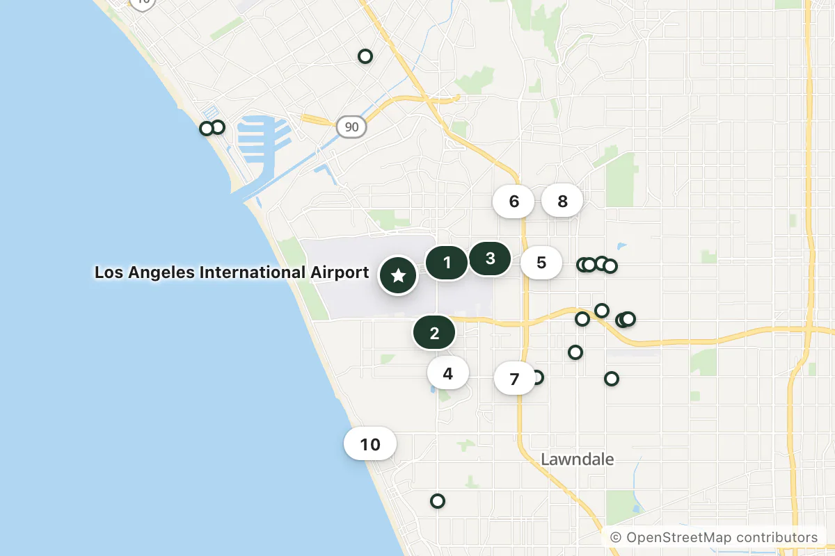 Map of the top 25 hotels for this question around Los Angeles International Airport