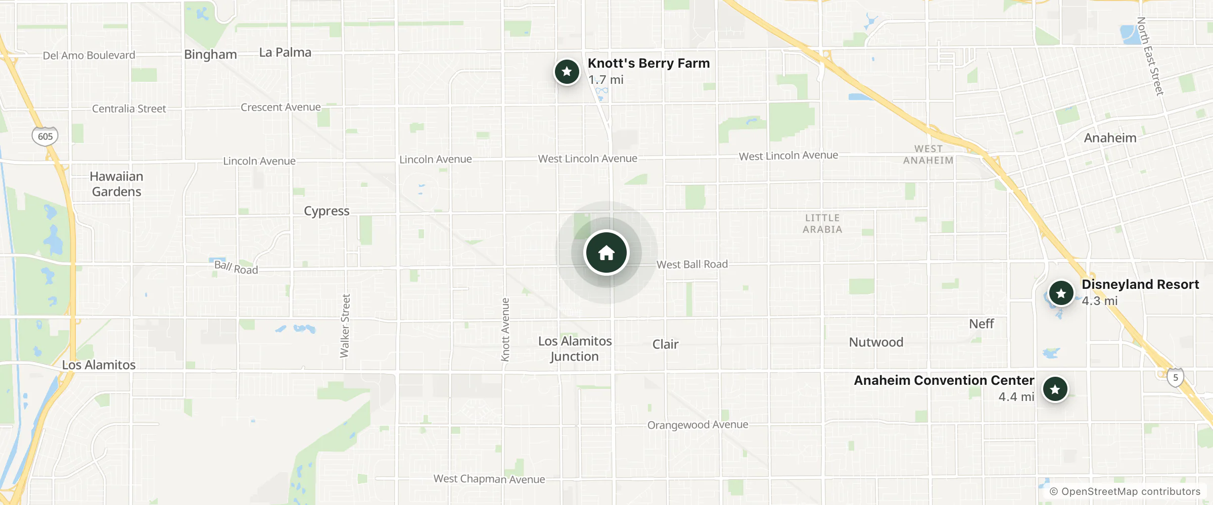 Map of Sahara Motel and nearby Knott's Berry Farm, Disneyland Resort and Anaheim Convention Center