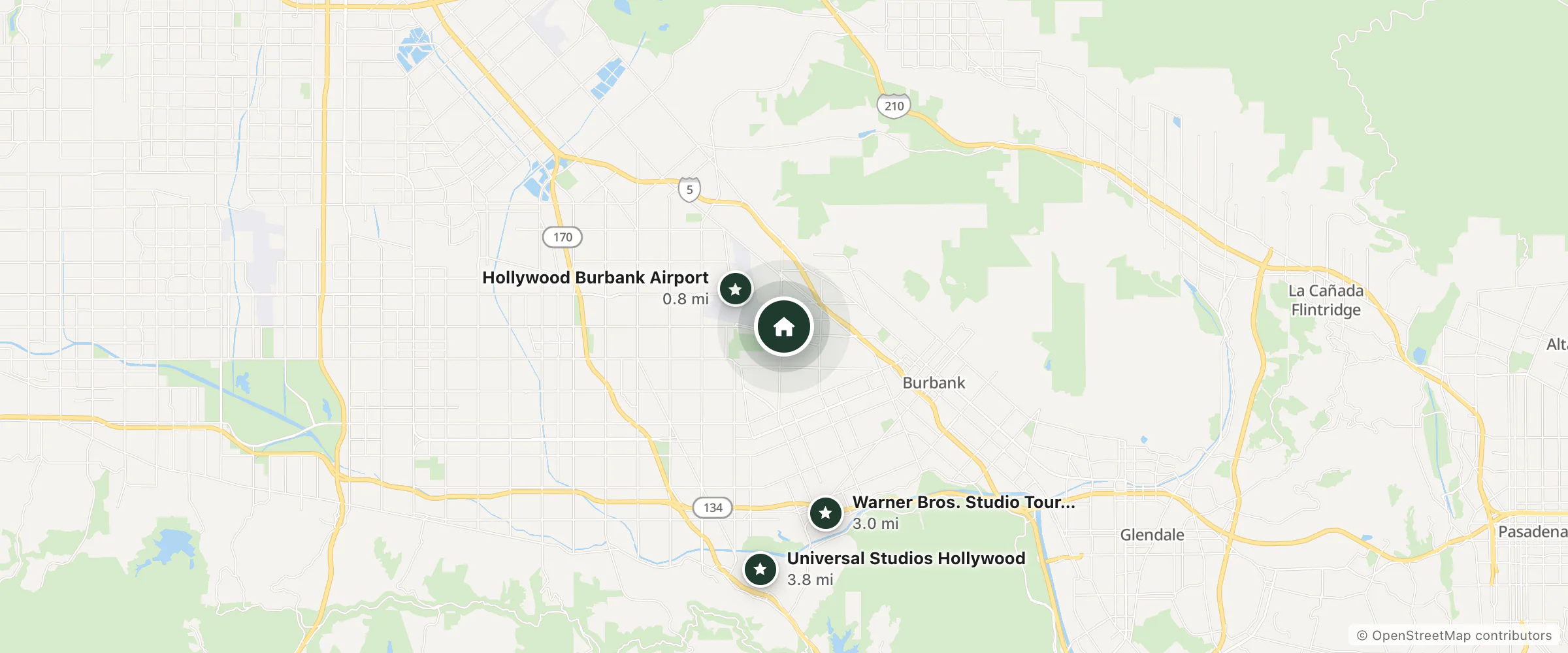 Map of Los Angeles Marriott Burbank Airport and nearby Hollywood Burbank Airport, Warner Bros. Studio Tour Hollywood and Universal Studios Hollywood