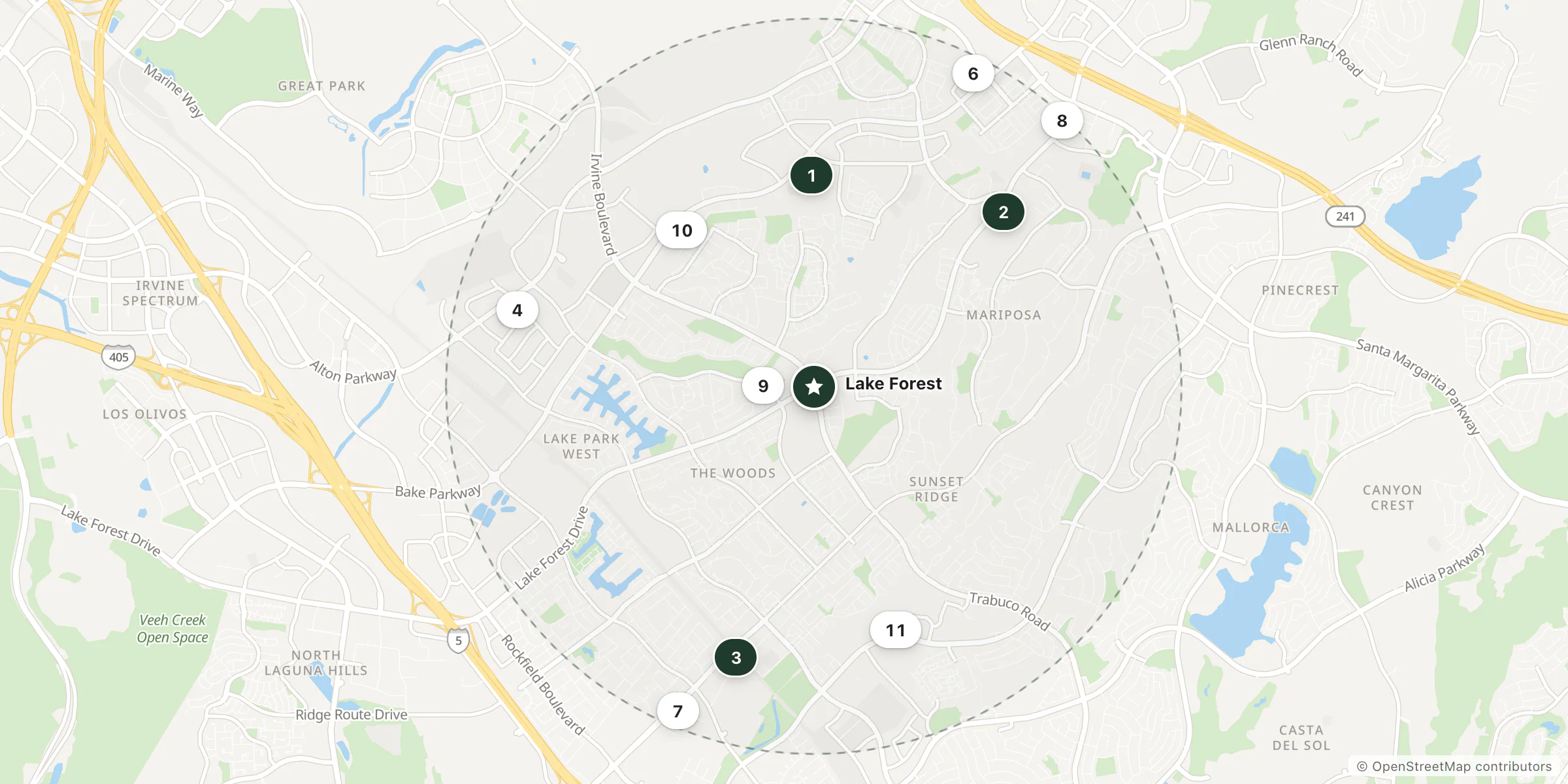 Map of hotels near Lake Forest
