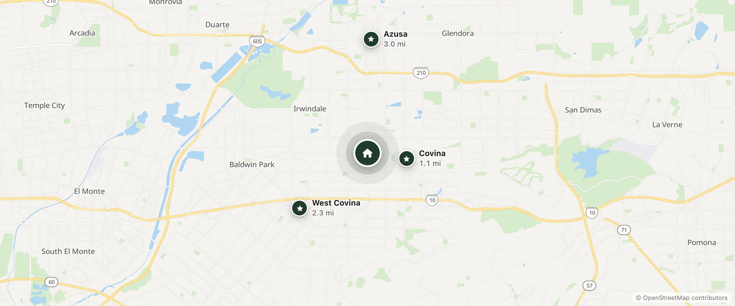 Map of Northwoods Inn and nearby Covina, West Covina and Azusa