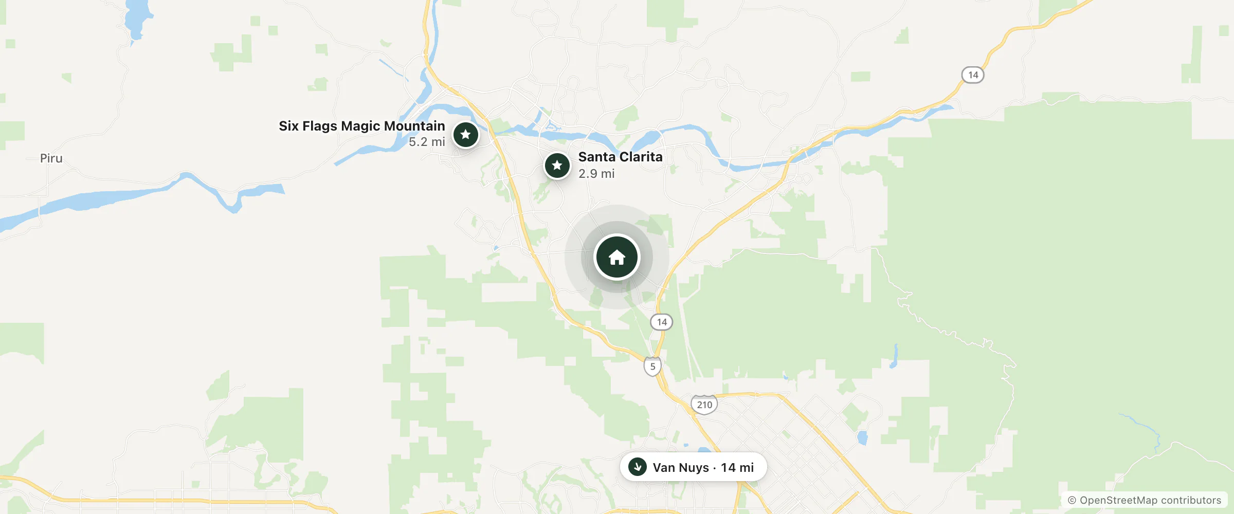 Map of Hotel Lexen and nearby Santa Clarita, Six Flags Magic Mountain and Van Nuys