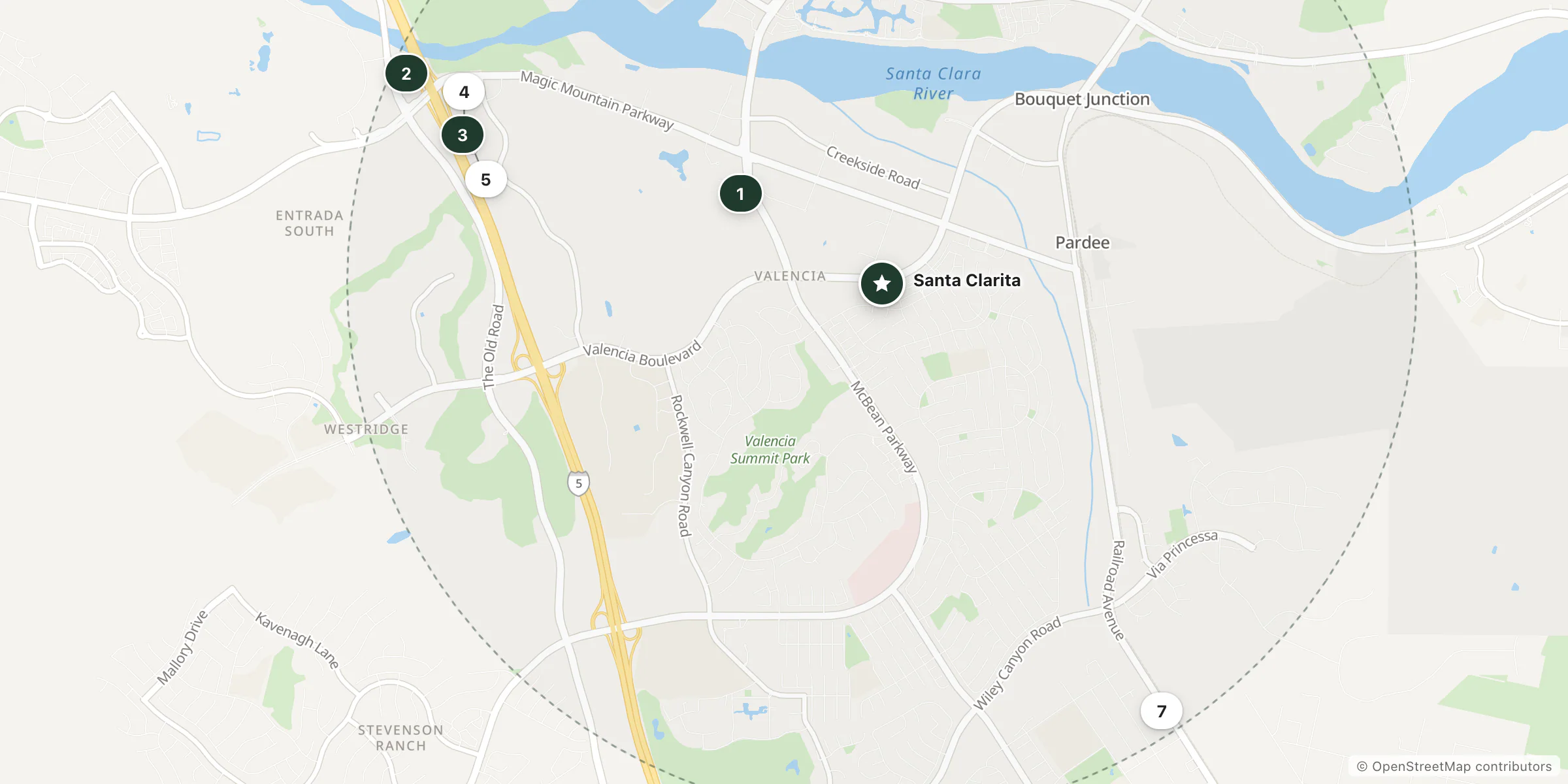 Map of hotels near Santa Clarita