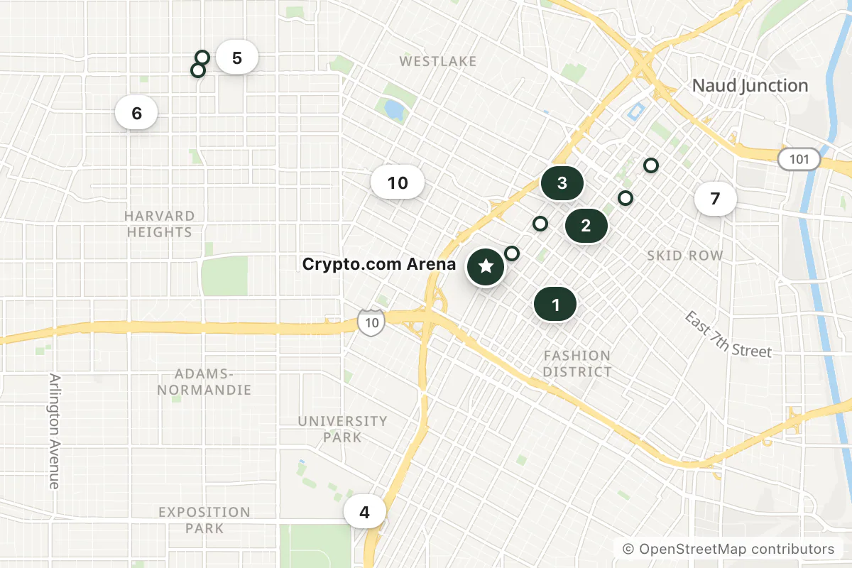 Map of the top 14 hotels for this question around Crypto.com Arena
