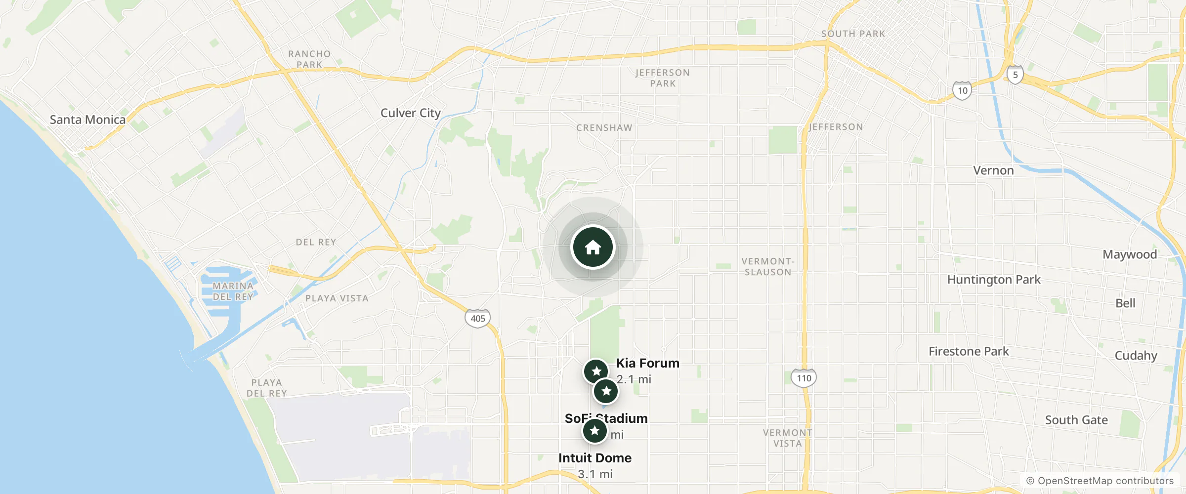 Map of Universal Inn and nearby Kia Forum, SoFi Stadium and Intuit Dome