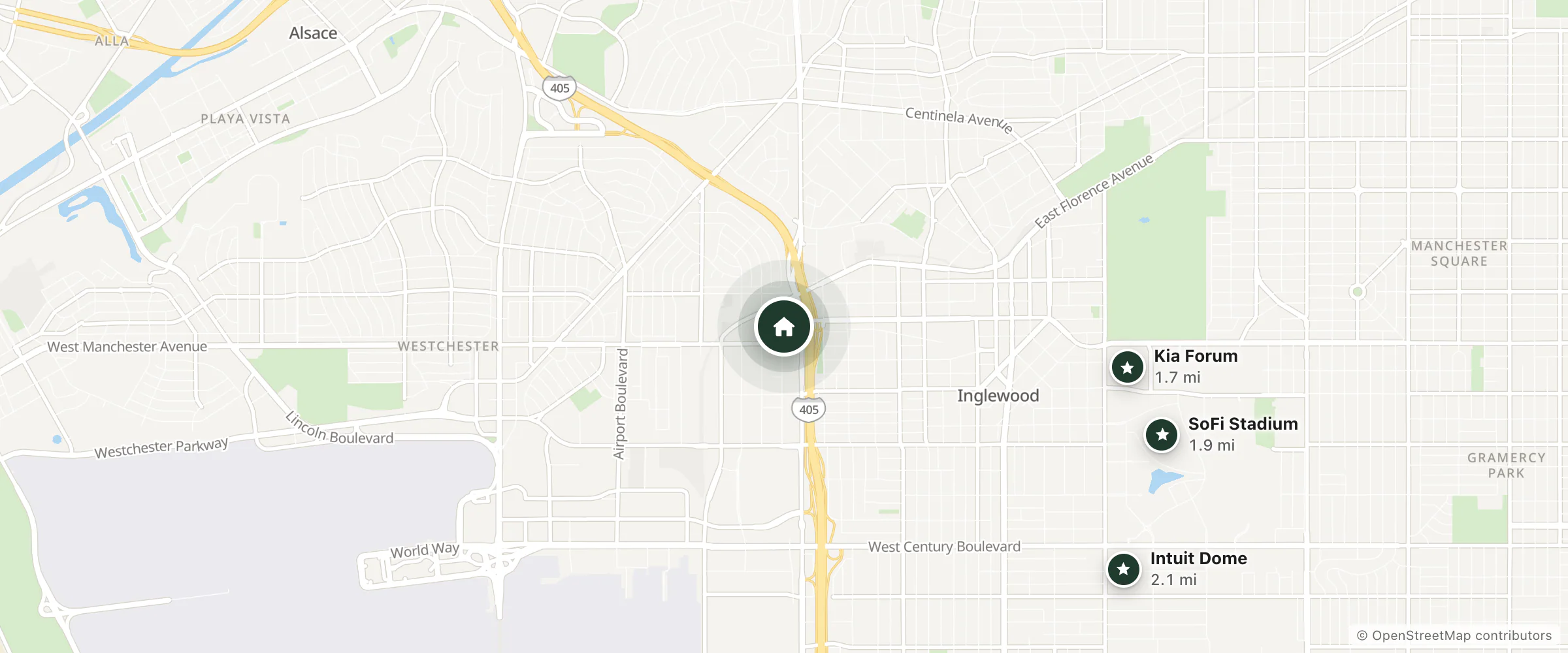 Map of Sandman Motel and nearby Kia Forum, SoFi Stadium and Intuit Dome