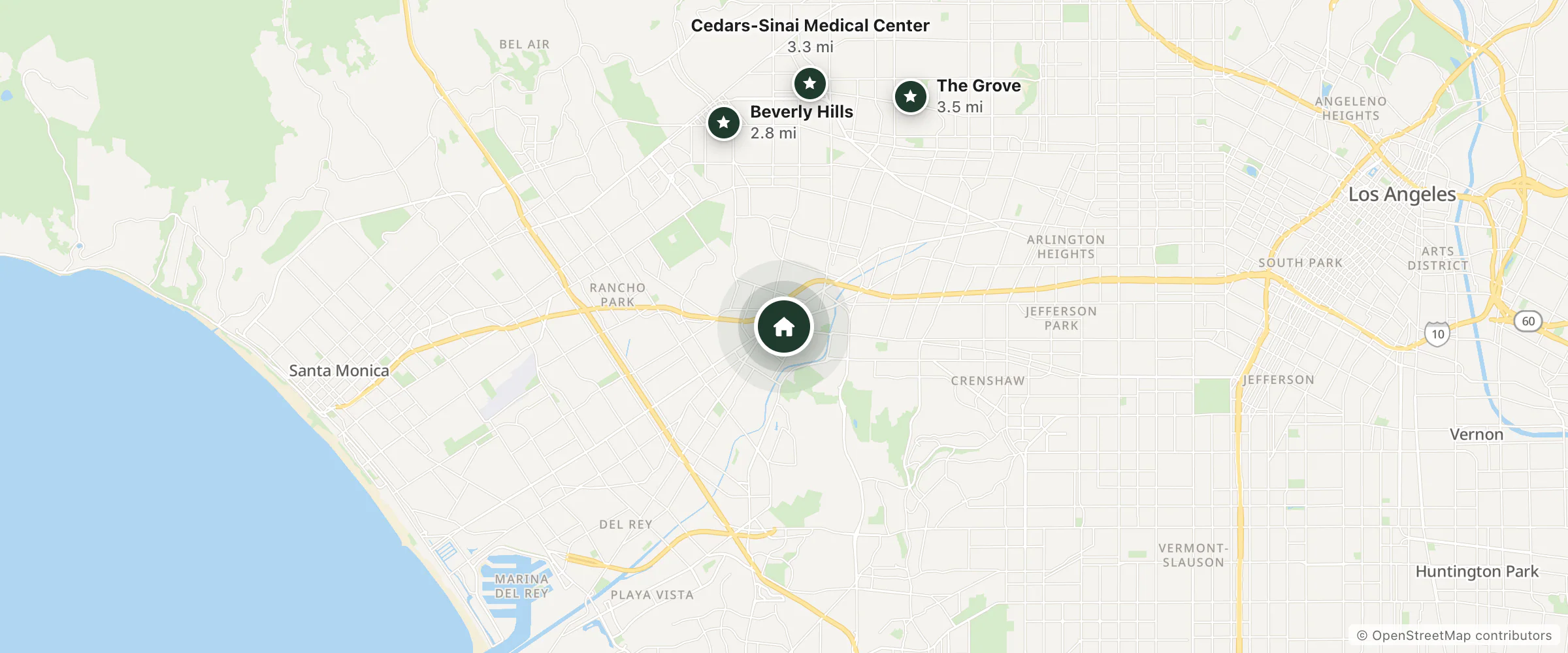 Map of The Shay and nearby Beverly Hills, Cedars-Sinai Medical Center and The Grove