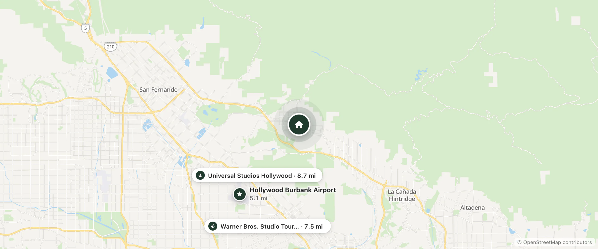 Map of Harmony Motel and nearby Hollywood Burbank Airport, Warner Bros. Studio Tour Hollywood and Universal Studios Hollywood