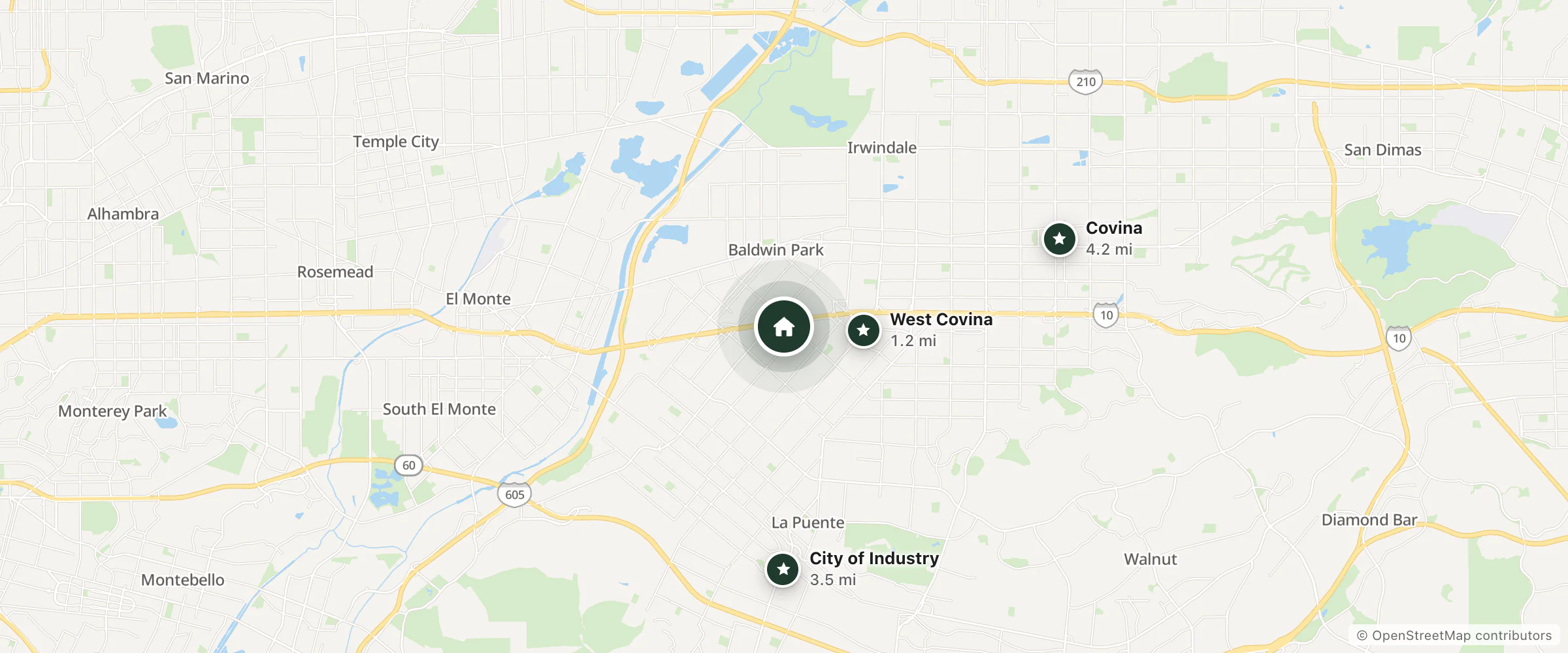Map of Regency Inn And Suites and nearby West Covina, City of Industry and Covina
