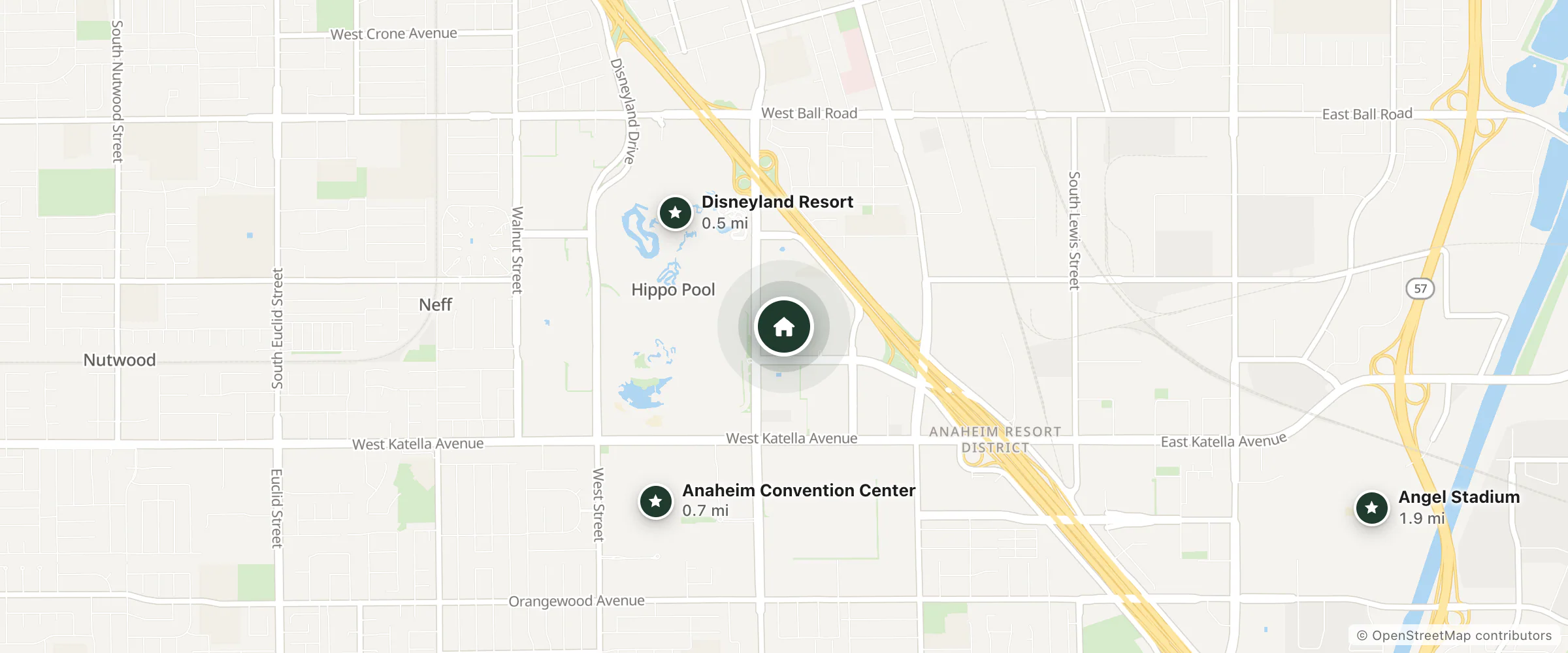 Map of Del Sol Inn and nearby Disneyland Resort, Anaheim Convention Center and Angel Stadium