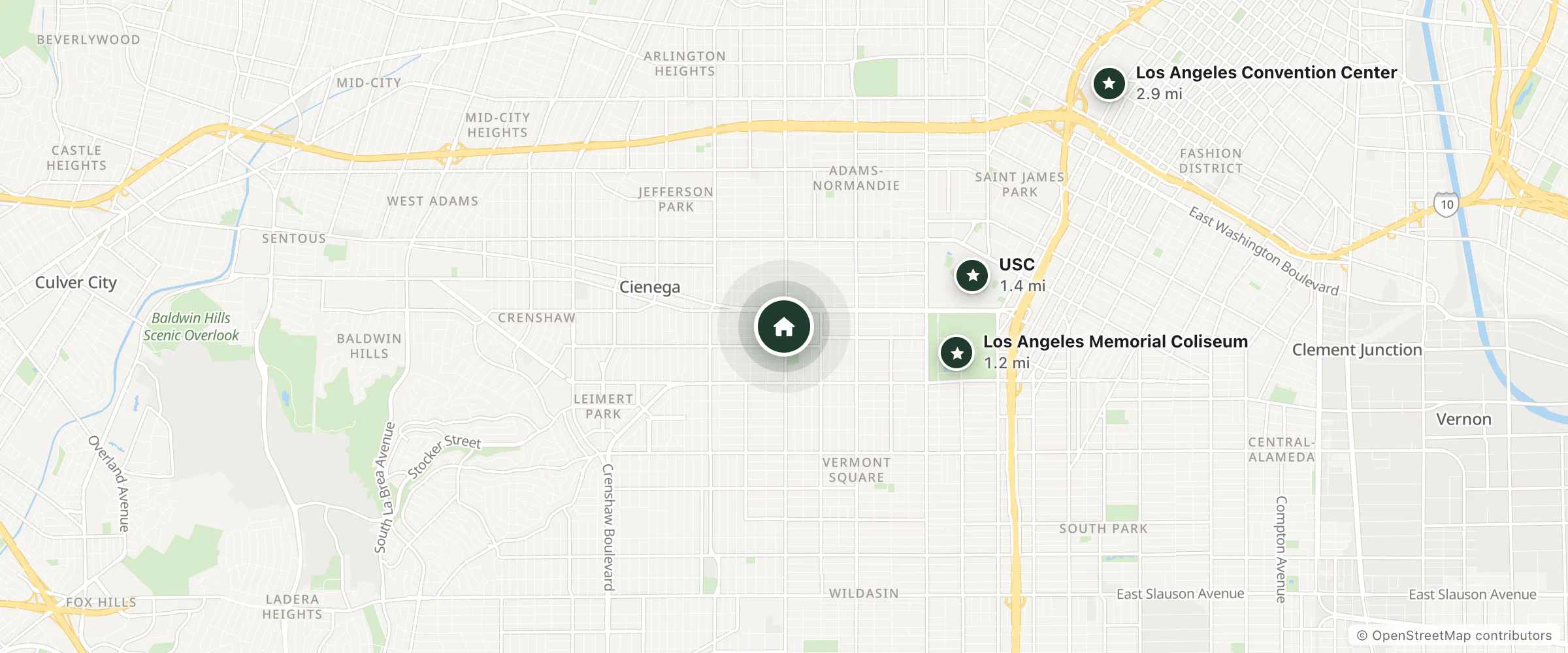 Map of Pine Tree Inn and nearby Los Angeles Memorial Coliseum, USC and Los Angeles Convention Center