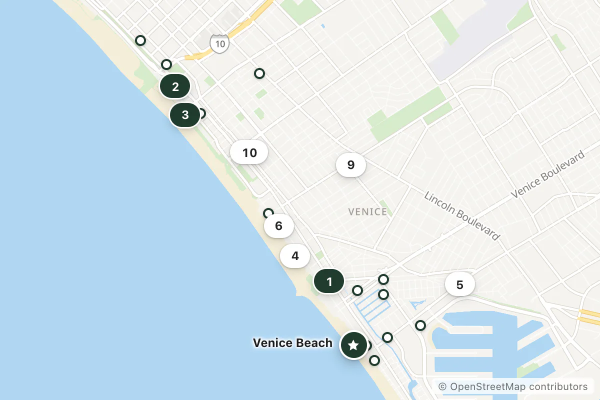 Map of the top 25 hotels for this question around Venice Beach