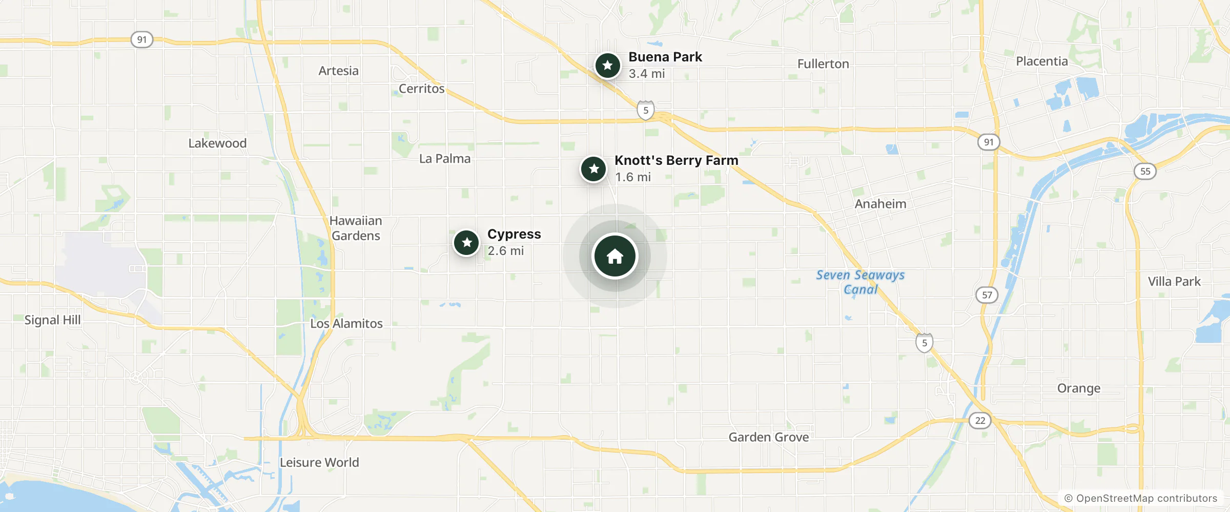 Map of Baymont by Wyndham Anaheim and nearby Knott's Berry Farm, Cypress and Buena Park
