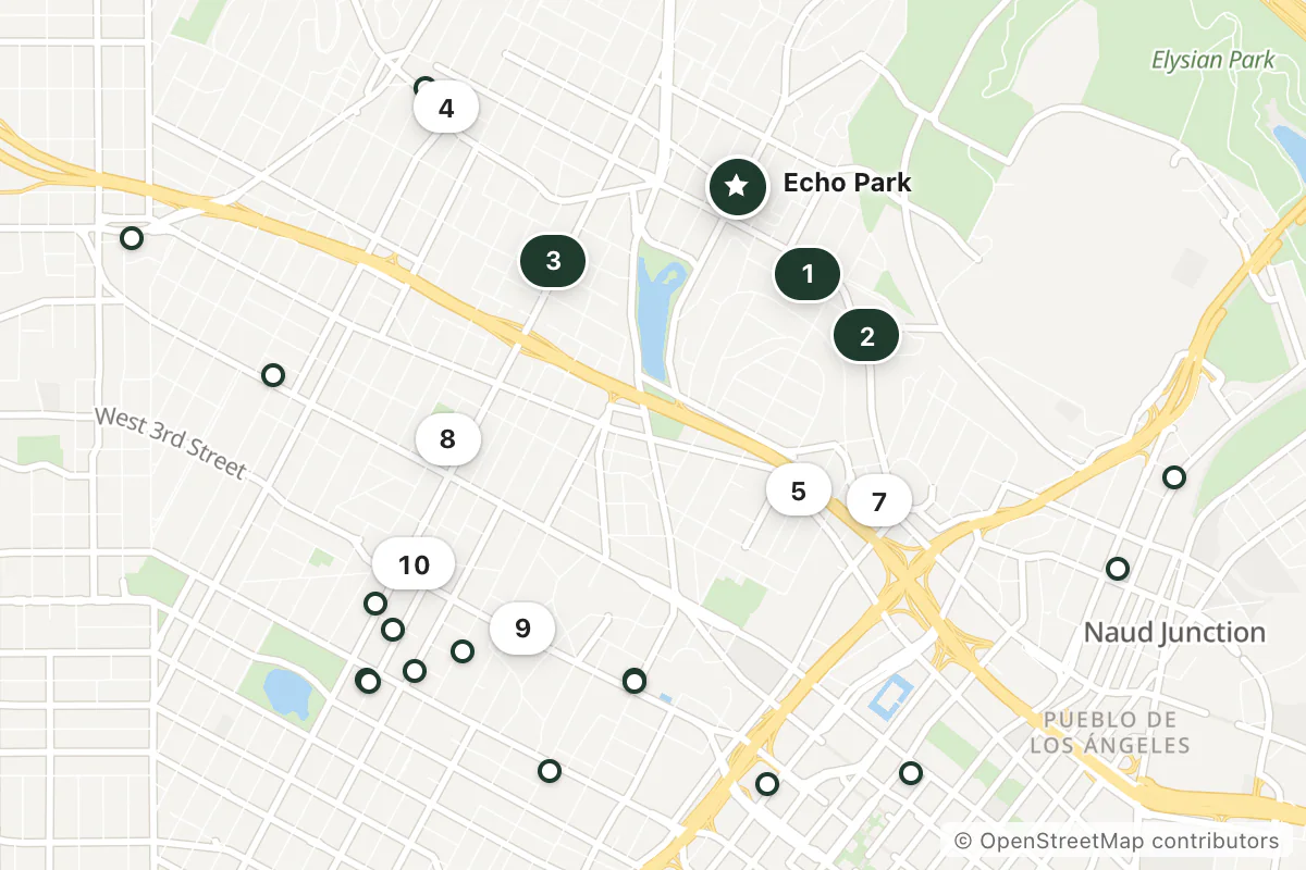 Map of the top 25 hotels for this question around Echo Park