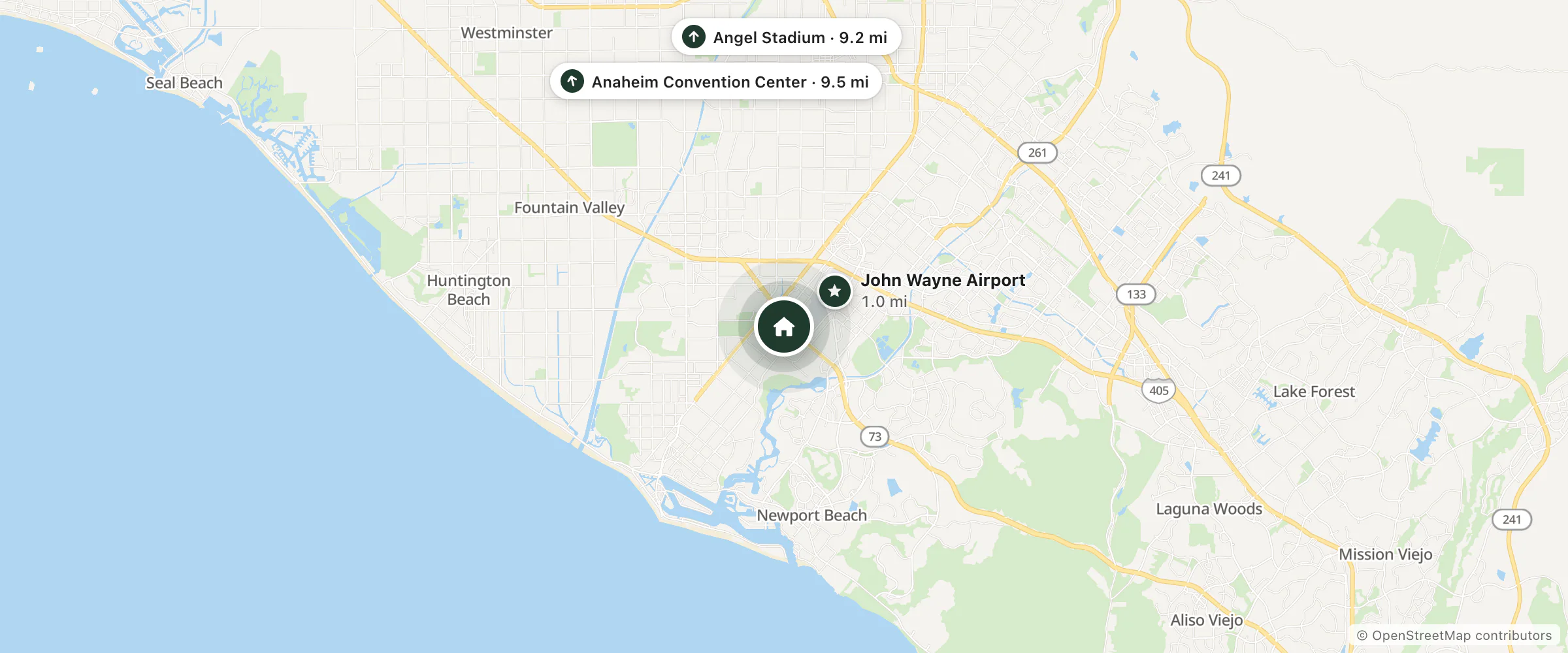 Map of Travelodge and nearby John Wayne Airport, Angel Stadium and Anaheim Convention Center