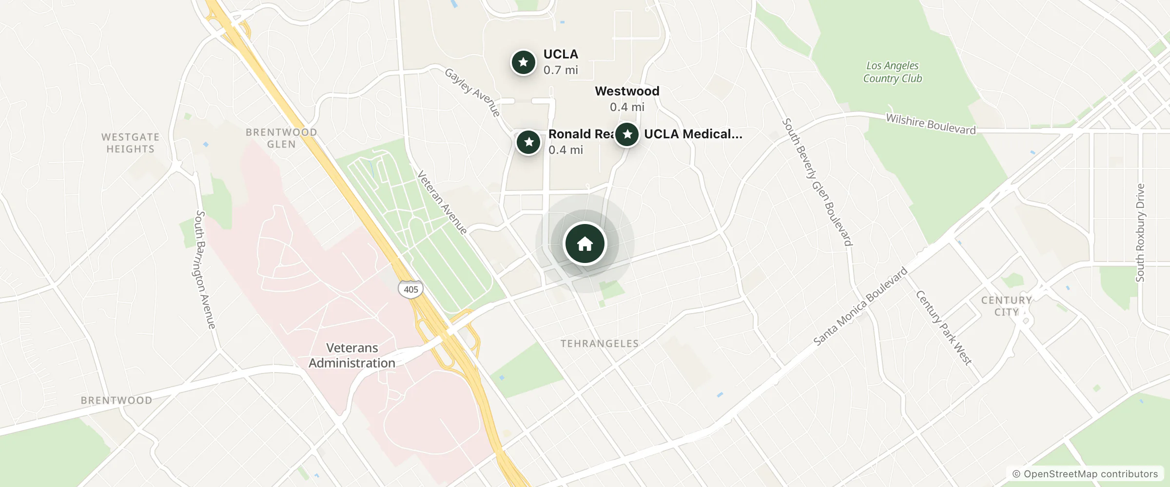 Map of Claremont Hotel and nearby Ronald Reagan UCLA Medical Center, Westwood and UCLA