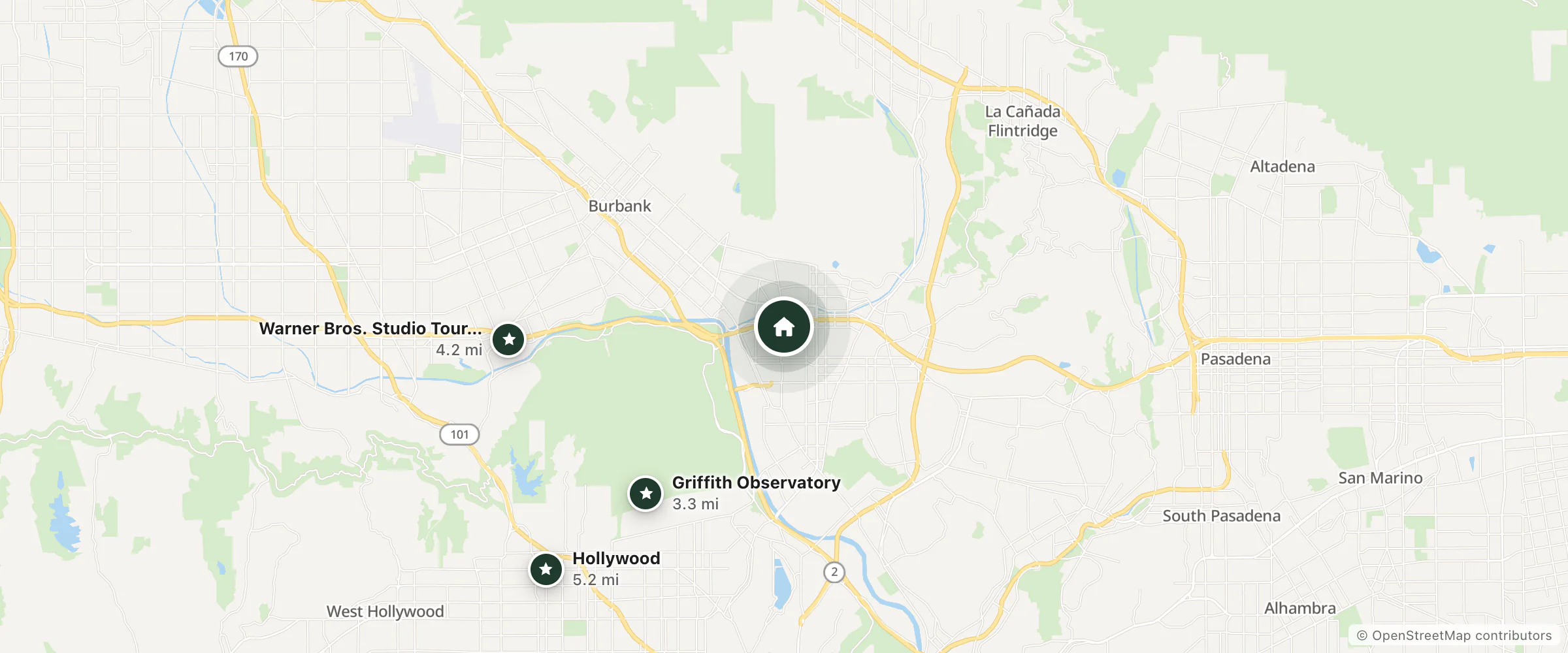 Map of Days Inn and nearby Griffith Observatory, Warner Bros. Studio Tour Hollywood and Hollywood