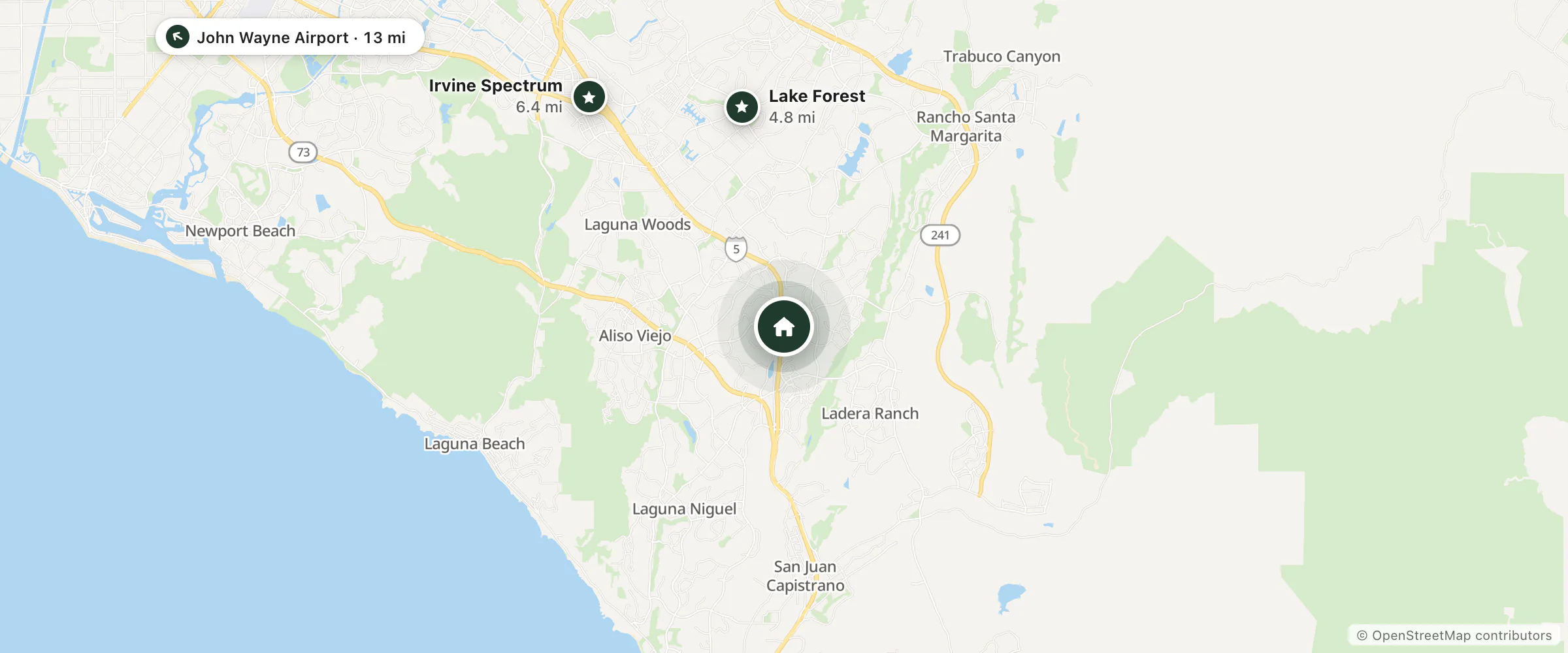 Map of Fairfield and nearby Lake Forest, Irvine Spectrum and John Wayne Airport