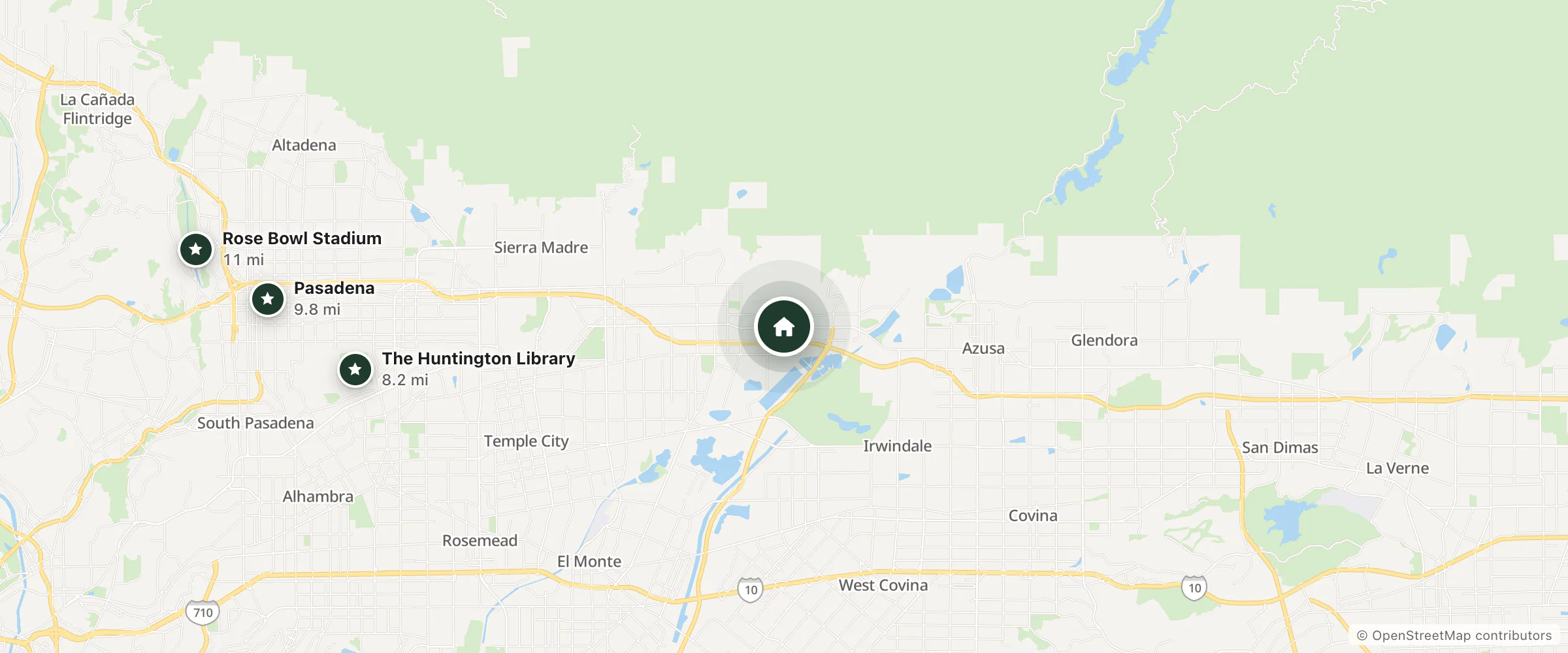 Map of Days Inn and nearby The Huntington Library, Pasadena and Rose Bowl Stadium