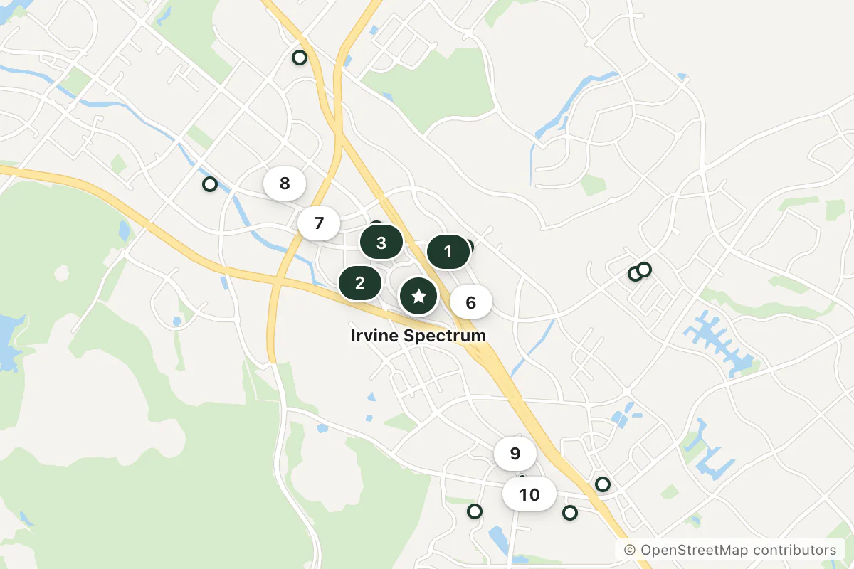 Map of the top 17 hotels for this question around Irvine Spectrum