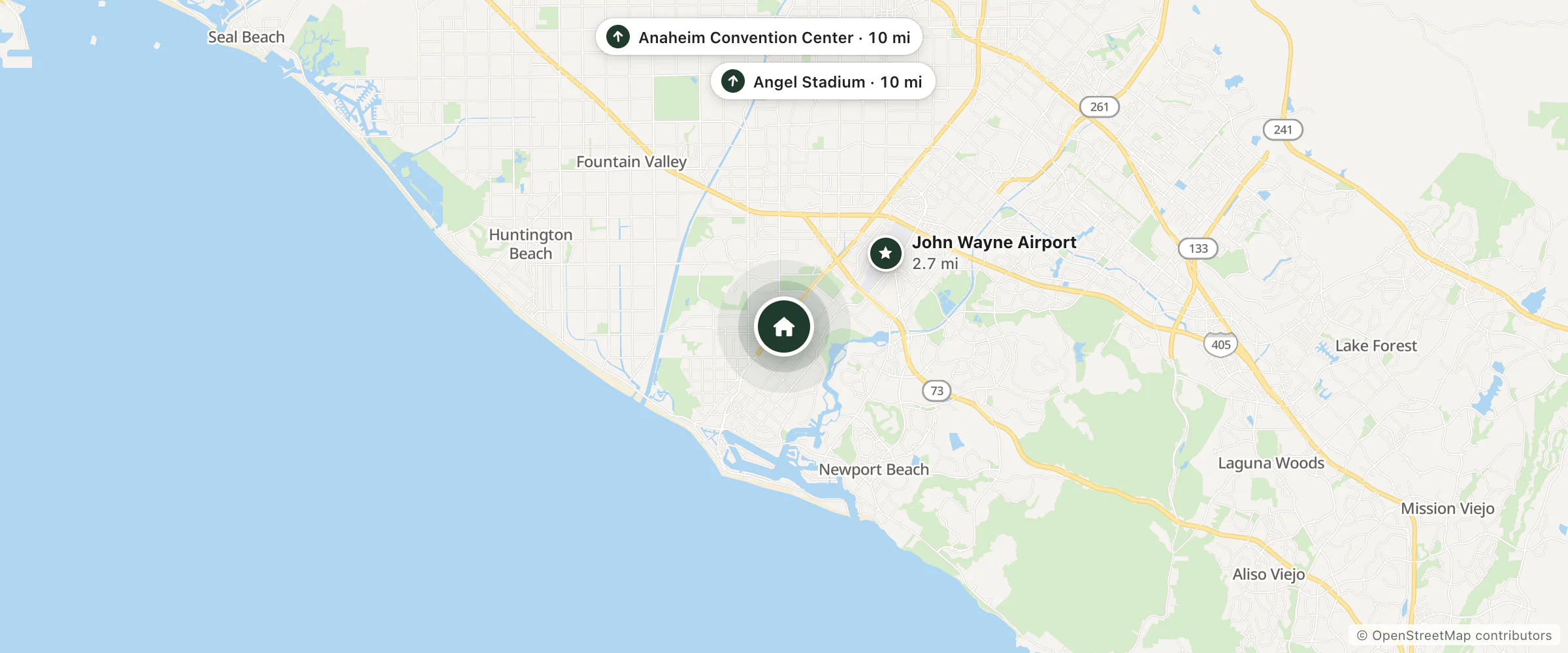 Map of Ali Baba Motel and nearby John Wayne Airport, Anaheim Convention Center and Angel Stadium
