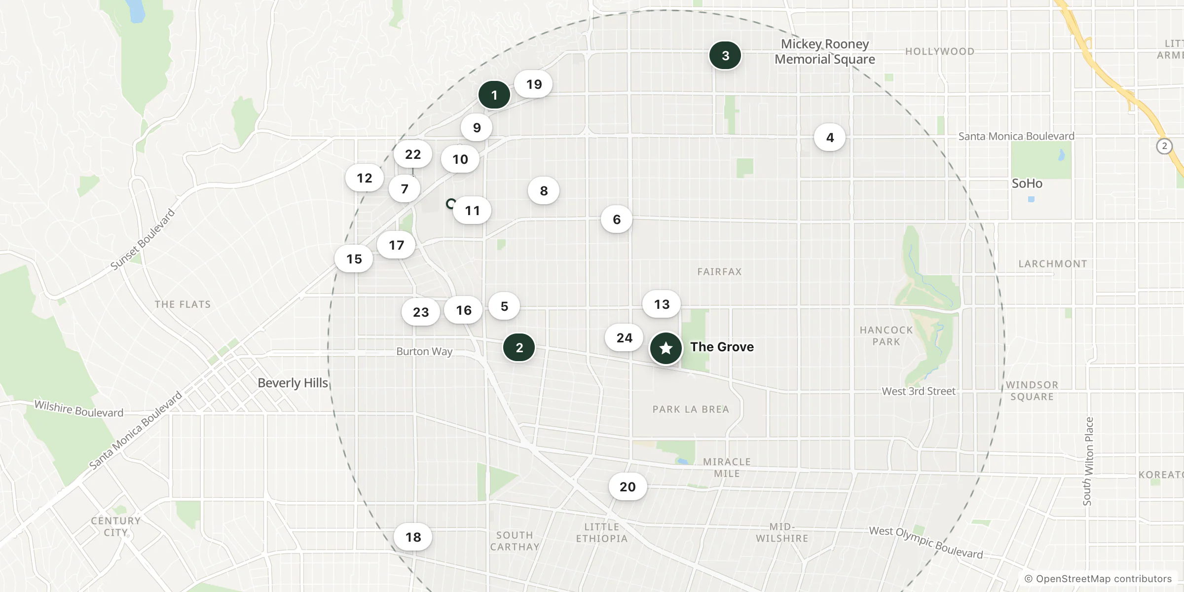 Map of hotels near The Grove