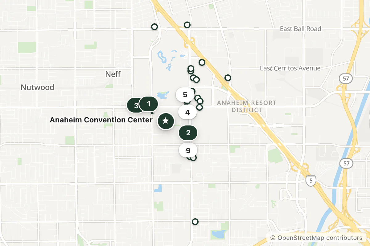 Map of the top 25 hotels for this question around Anaheim Convention Center
