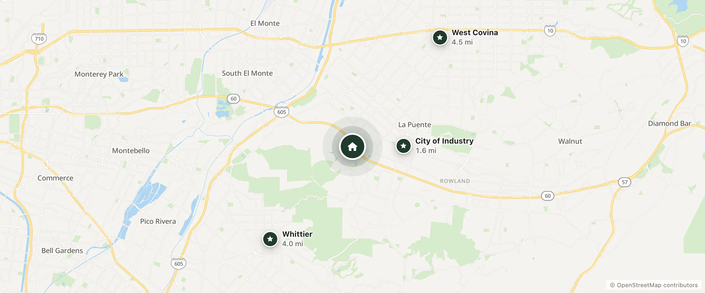 Map of Motel 6 Hacienda Heights, Ca - Los Angeles and nearby City of Industry, Whittier and West Covina