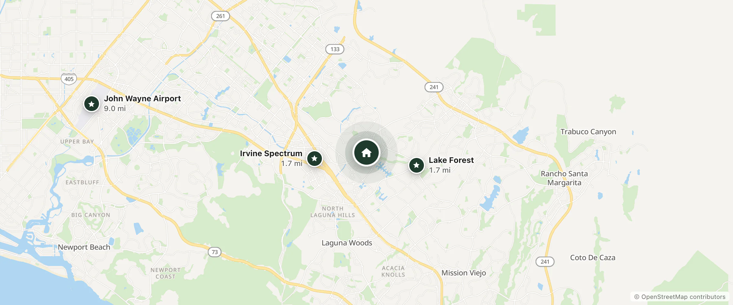 Map of Residence Inn and nearby Lake Forest, Irvine Spectrum and John Wayne Airport