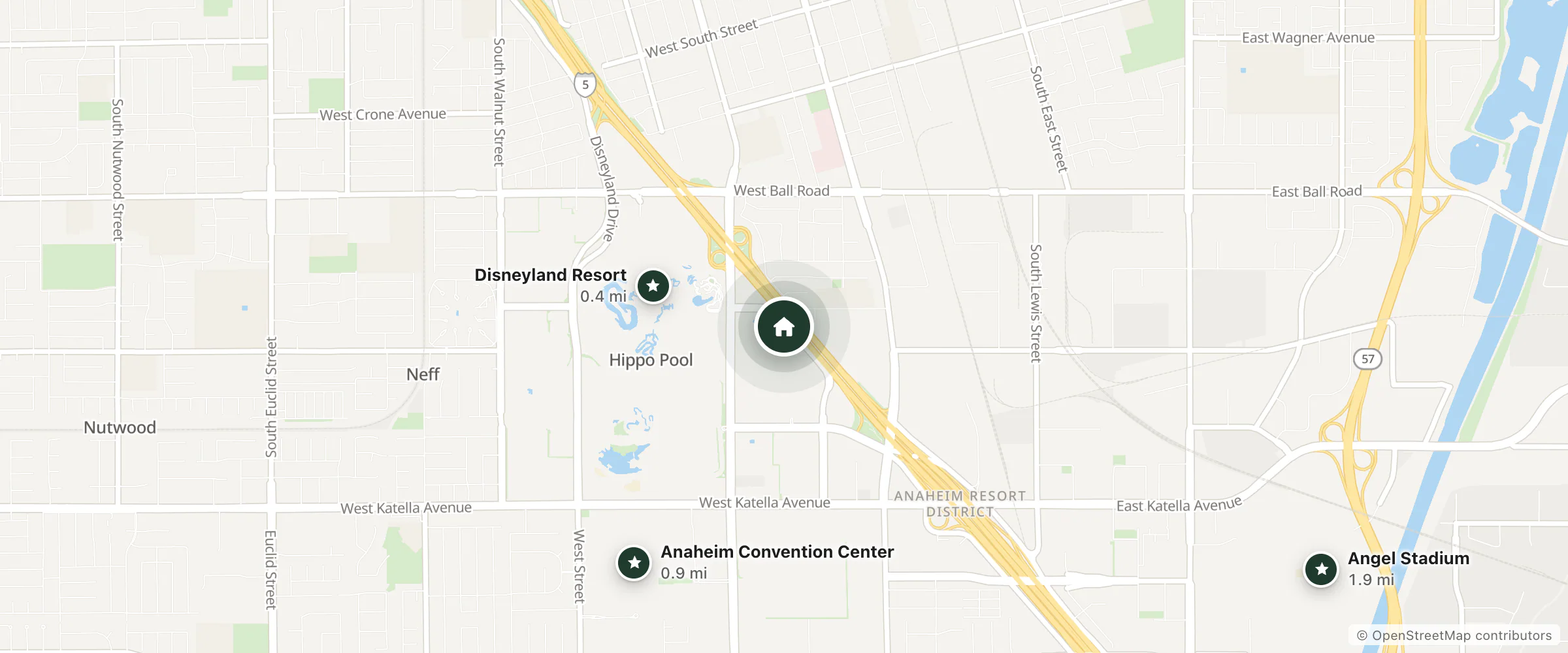 Map of Quality Inn & Suites Anaheim Resort and nearby Disneyland Resort, Anaheim Convention Center and Angel Stadium