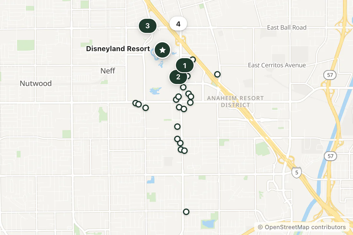 Map of the top 25 hotels for this question around Disneyland Resort