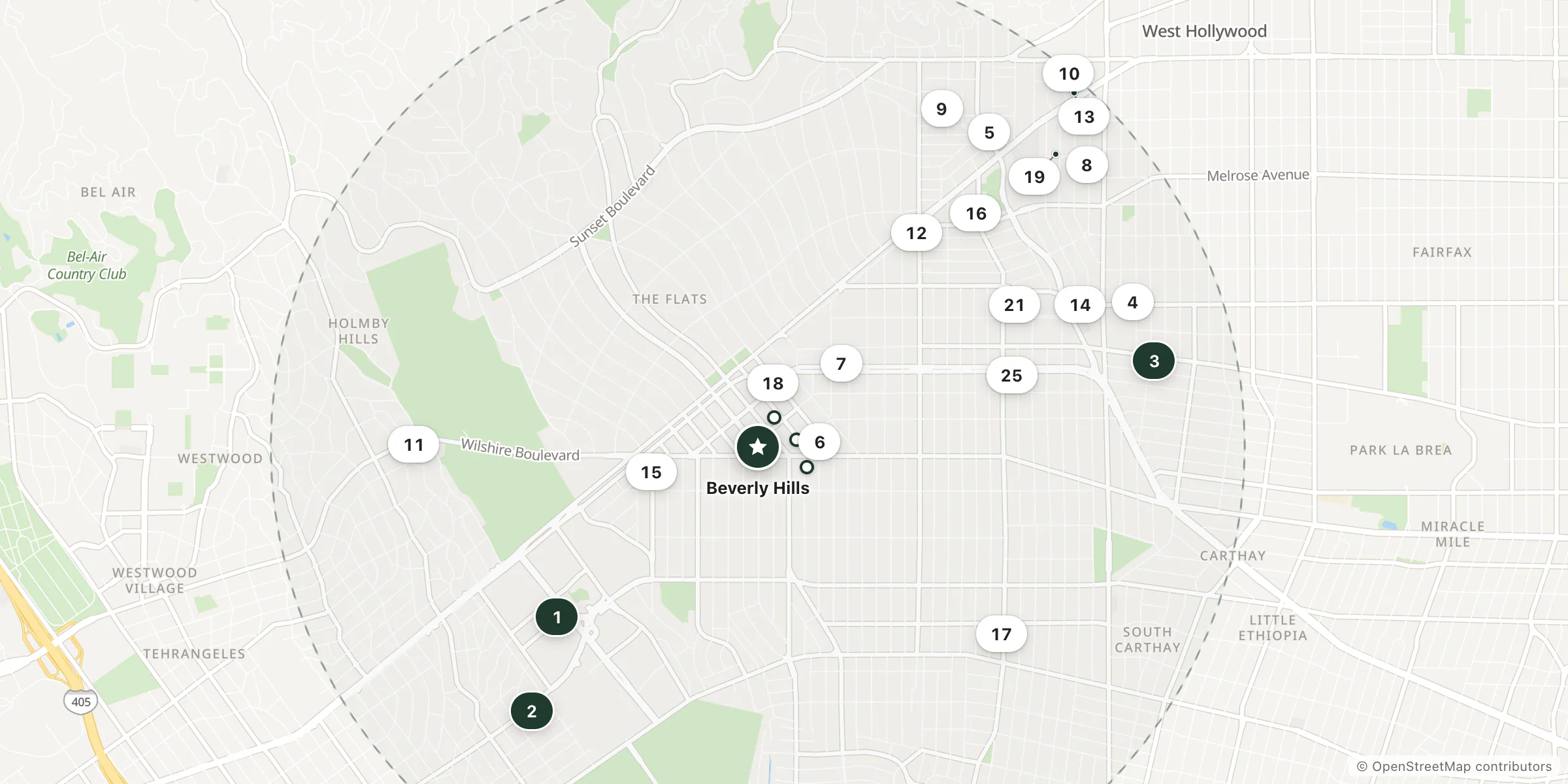Map of hotels near Beverly Hills
