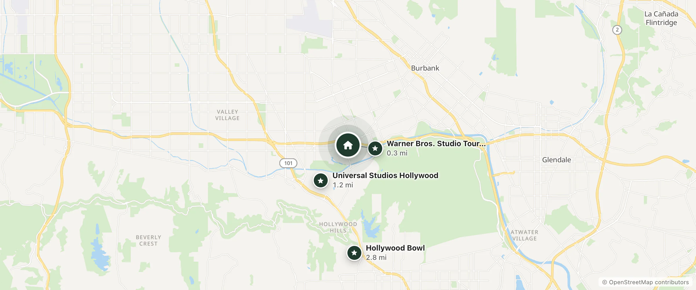Map of The Tangerine and nearby Warner Bros. Studio Tour Hollywood, Universal Studios Hollywood and Hollywood Bowl