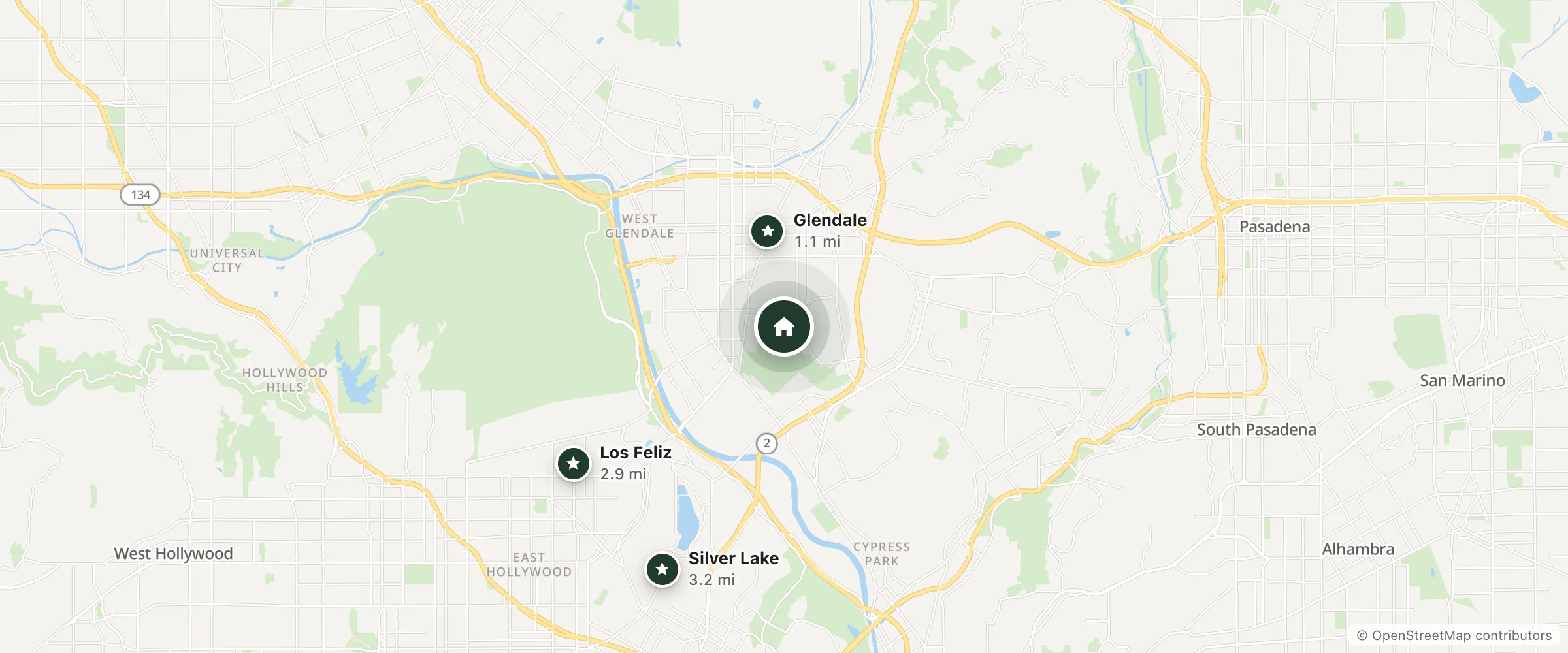 Map of Ringo's Inn and nearby Glendale, Los Feliz and Silver Lake